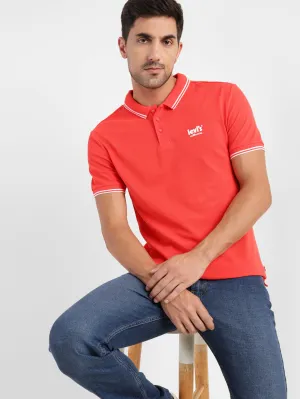 Men's Solid Polo T-shirt Red Lightweight Knit Durable Cotton