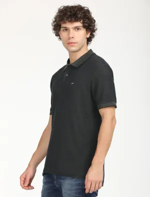 Men's Solid Slim Fit Polo T-shirt Athletic Cut Layered Collar Structure