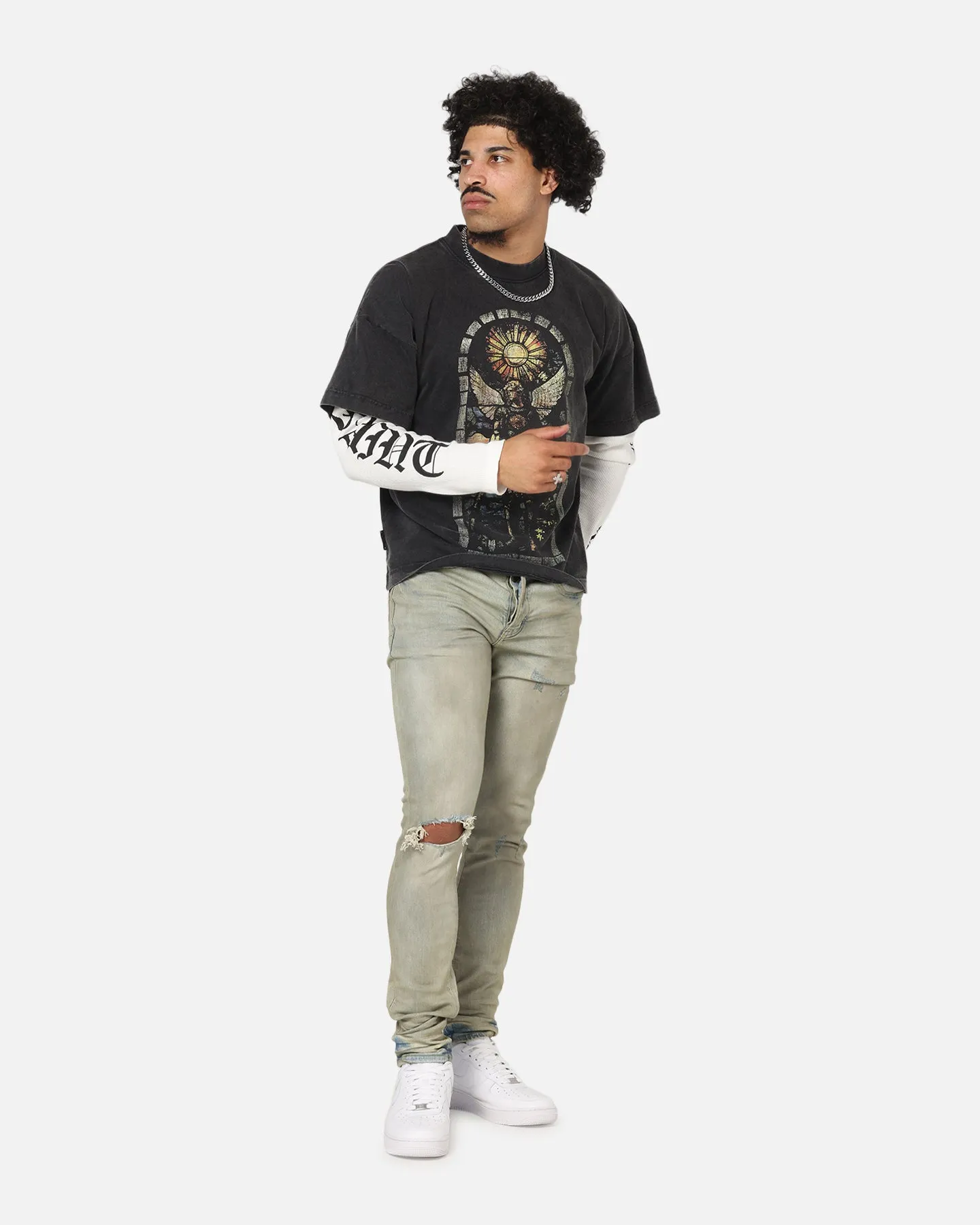 Saint Morta Dynasty Dirty Distressed Jeans Dirty Denim Smooth Creative Look Adult Fashion Office Wear Modern