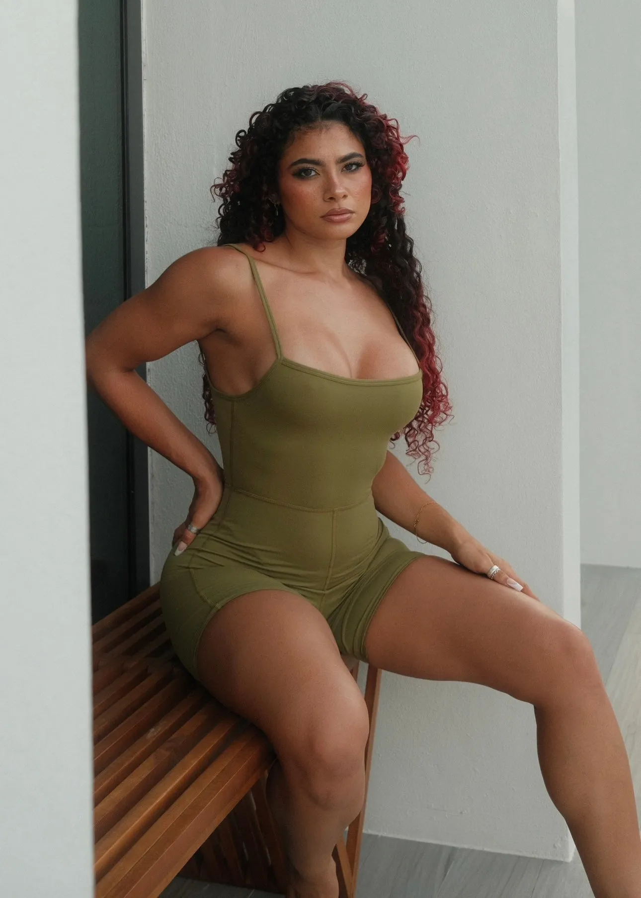 Active Premium Sport Club Essential Short Bodysuit (Olive)