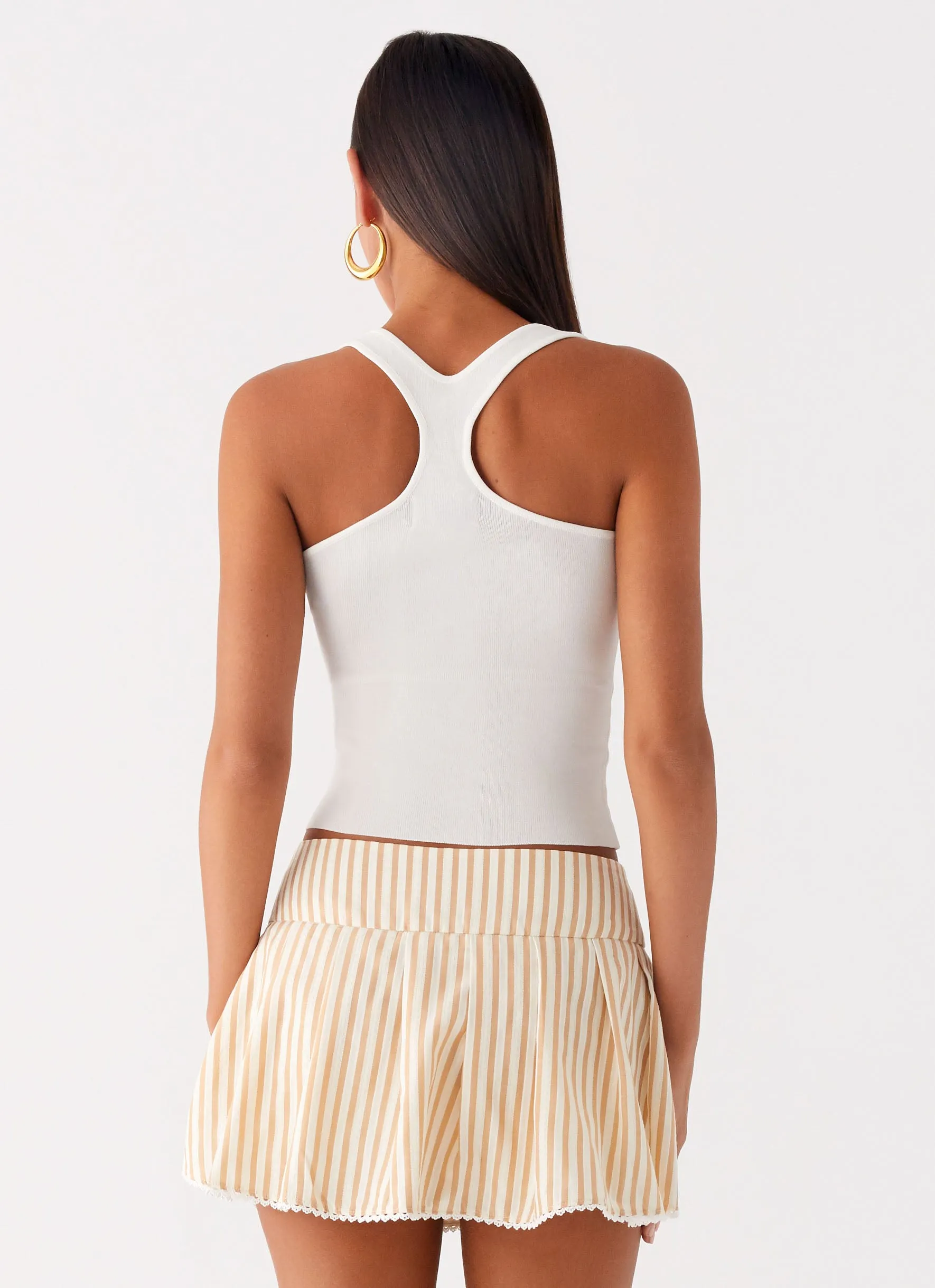 Versatile Fit Oliviana Pleated Mini Skort - Taupe Stripe