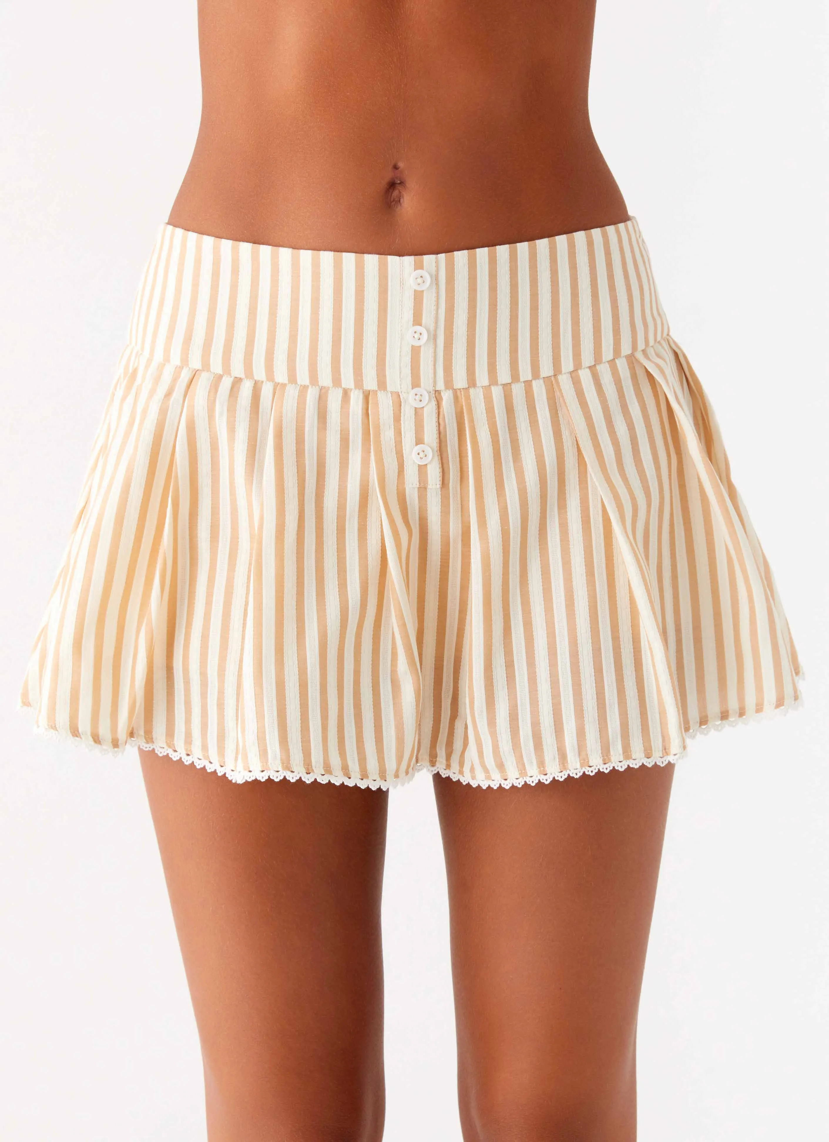 Oliviana Pleated Mini Skort - Taupe Stripe Work Style Day-To-Night Wear