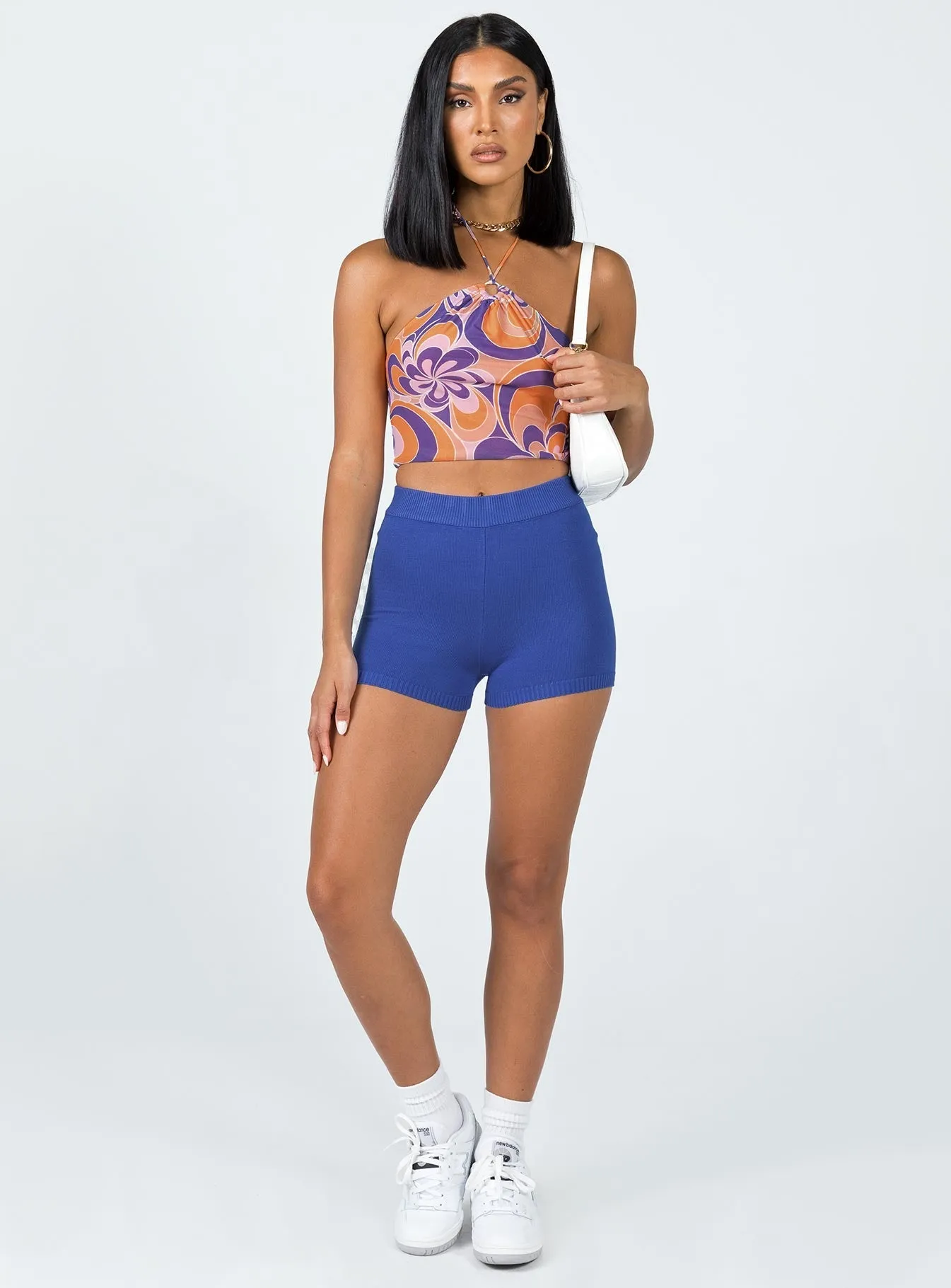 Seylena Knit Shorts Blue AntiPillingFabric Fashion Core