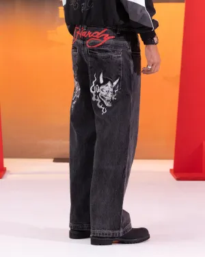 Light Layers Ed Hardy Devil Wide Leg Denim Jeans Black