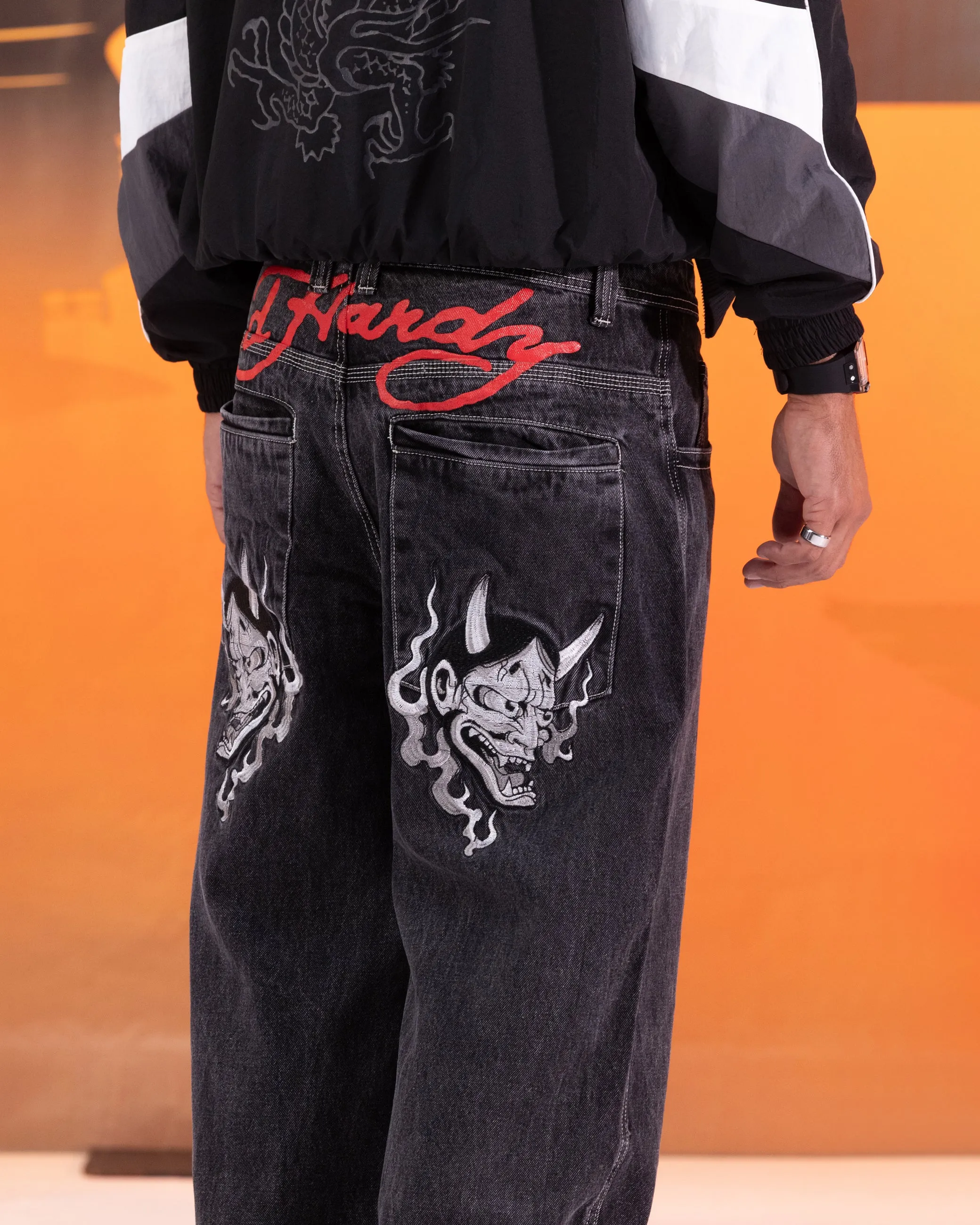 Bold Look Parent Style Reliable Outfit Ed Hardy Devil Wide Leg Denim Jeans Black