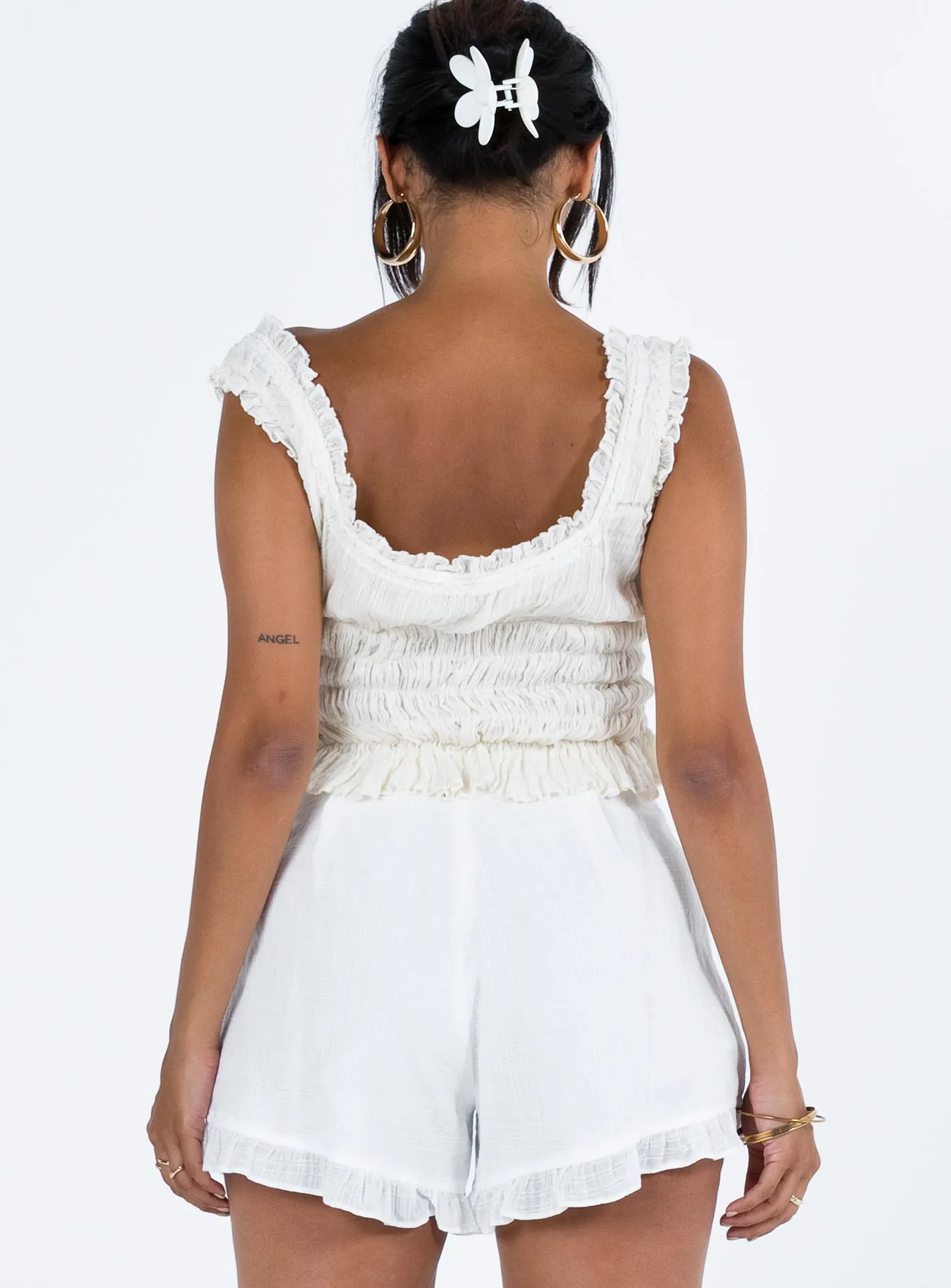 Flexible Waistline Art Glow Jennie Shorts White