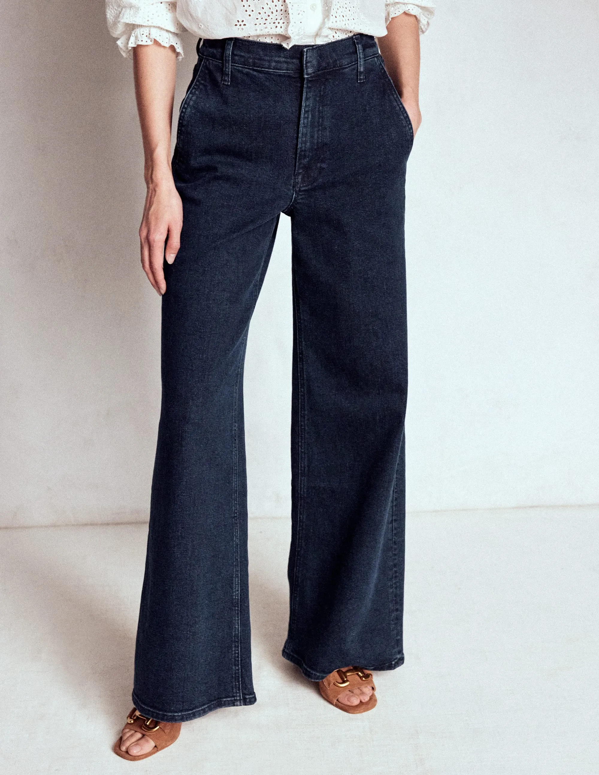 Youth Style Stylish Road Trip High Rise Clean Wide Jeans-Dark Vintage