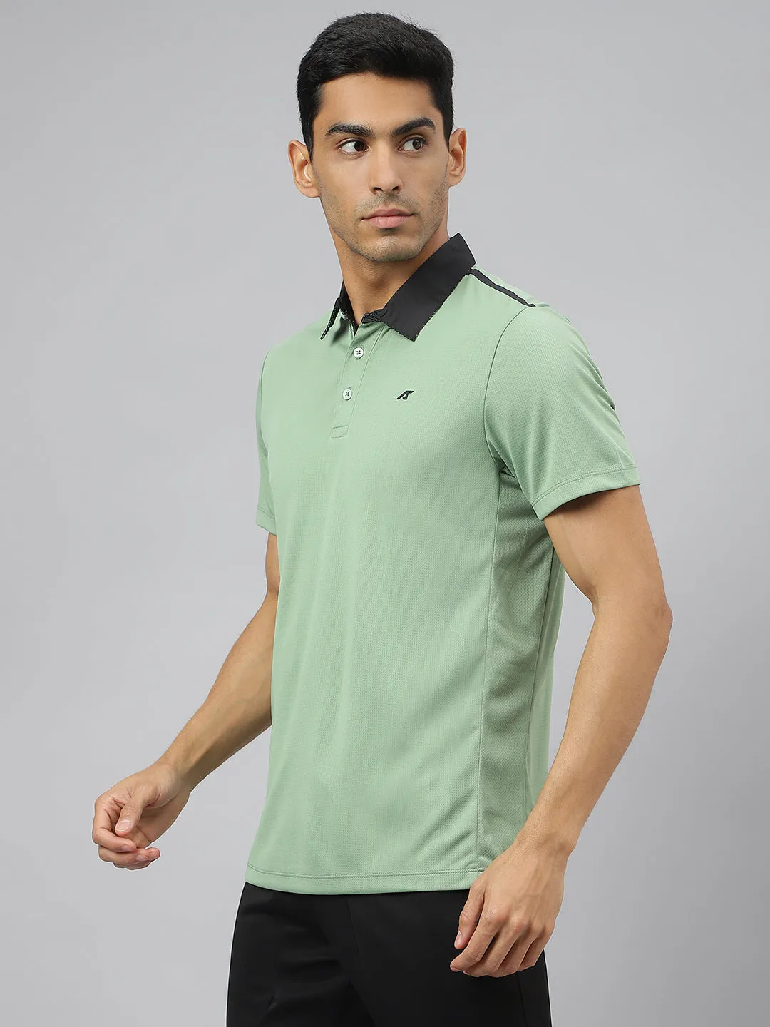 Alcis Men Frost Green Train-Tech Anti-Static Slim-Fit Training Polo T-Shirt Breathable fabric Soft Jersey Fabric
