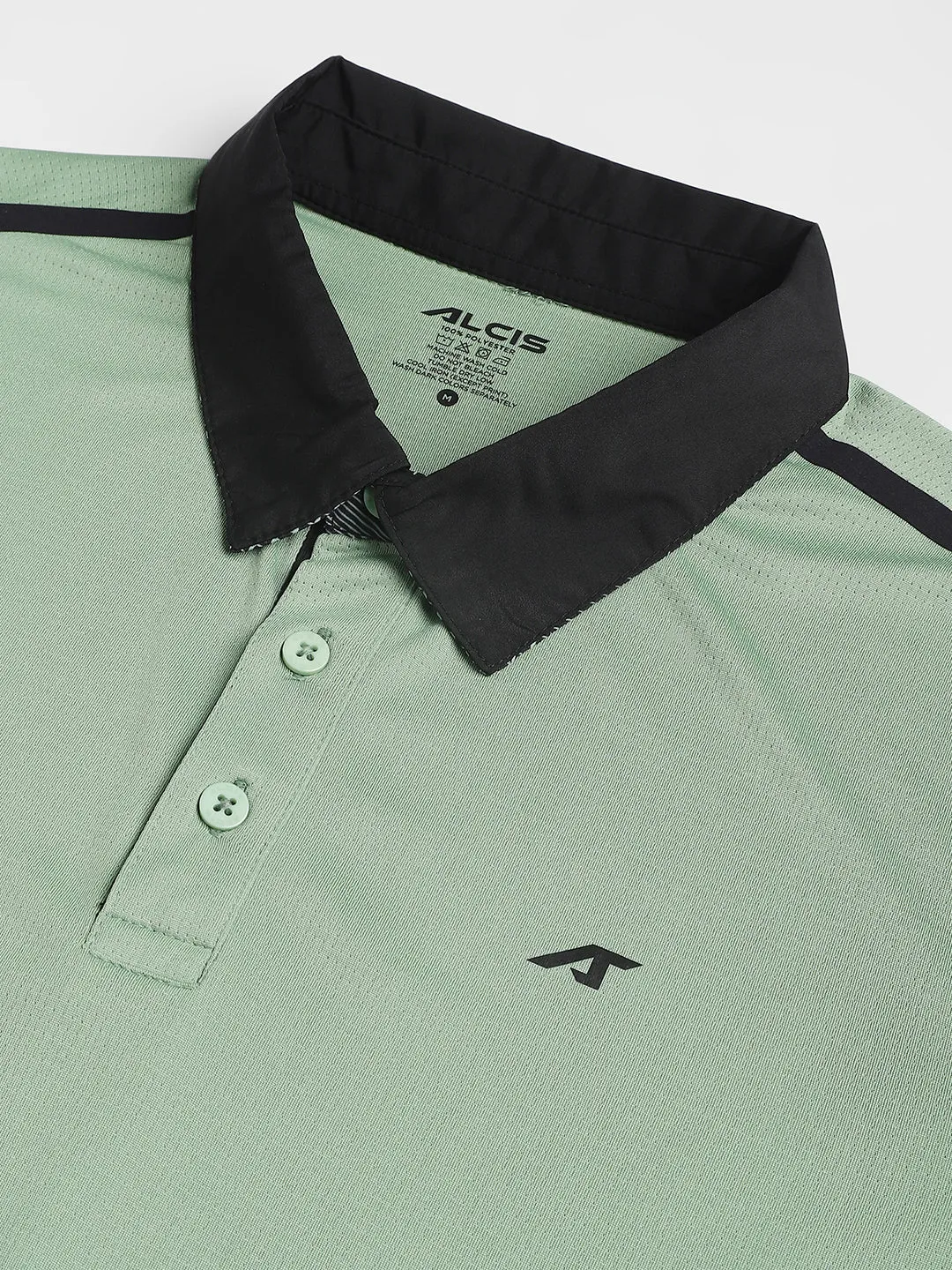 Relaxed Neckline Alcis Men Frost Green Train-Tech Anti-Static Slim-Fit Training Polo T-Shirt