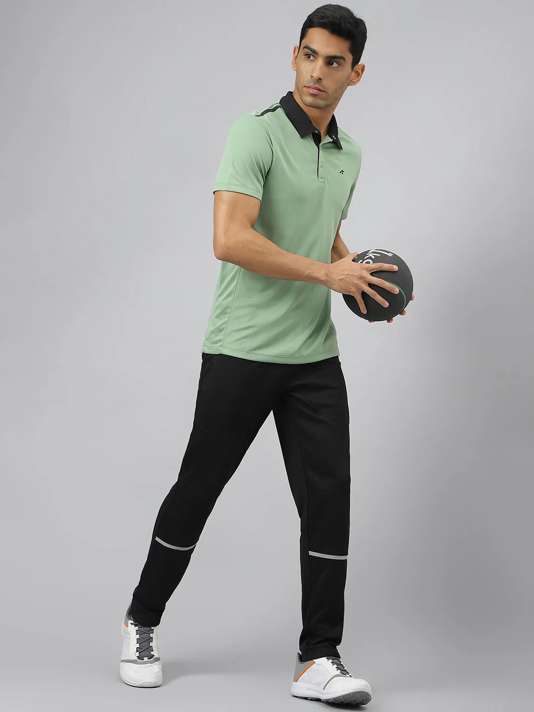 Alcis Men Frost Green Train-Tech Anti-Static Slim-Fit Training Polo T-Shirt Smart Outfit