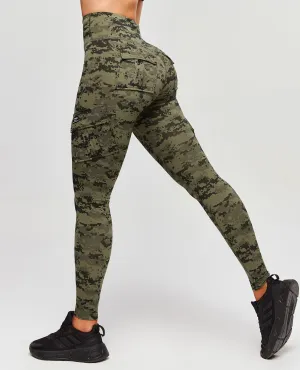 Non Irritating Seams Solo Cargo Leggings - Army Green Camo