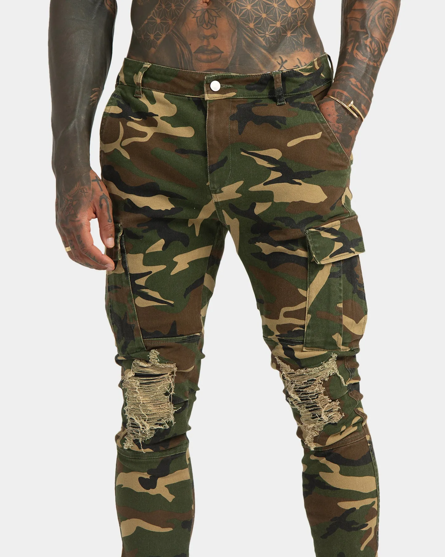 XXIII Sergeant Camo Ripped Jeans Camo Easy Fit City Walk Smart Casual