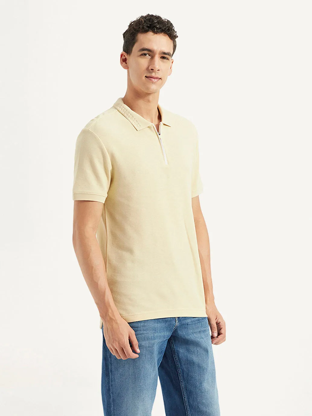 Breathable Textile Four Button Placket Men's Solid Slim Fit Polo T-shirt