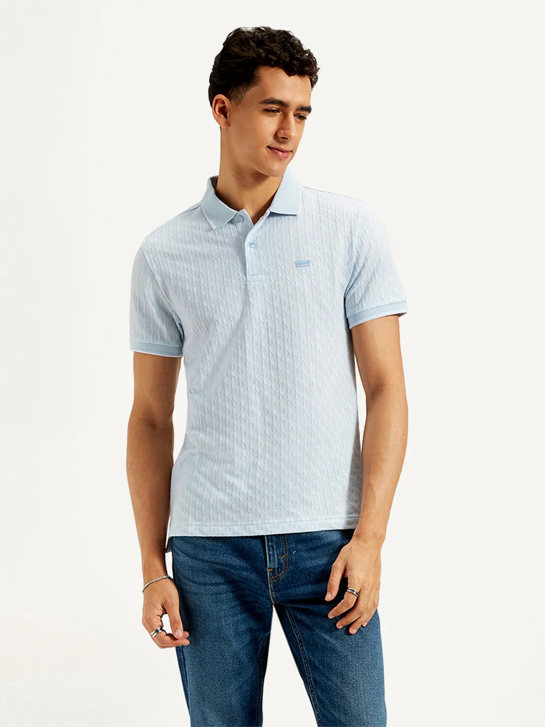 Collar Stay Slots Men's Textured Slim Fit Polo T-Shirt