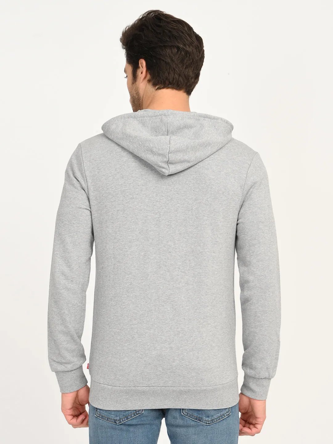 Men's Solid Light Grey Hooded Sweatshirt Moose like Penguin like