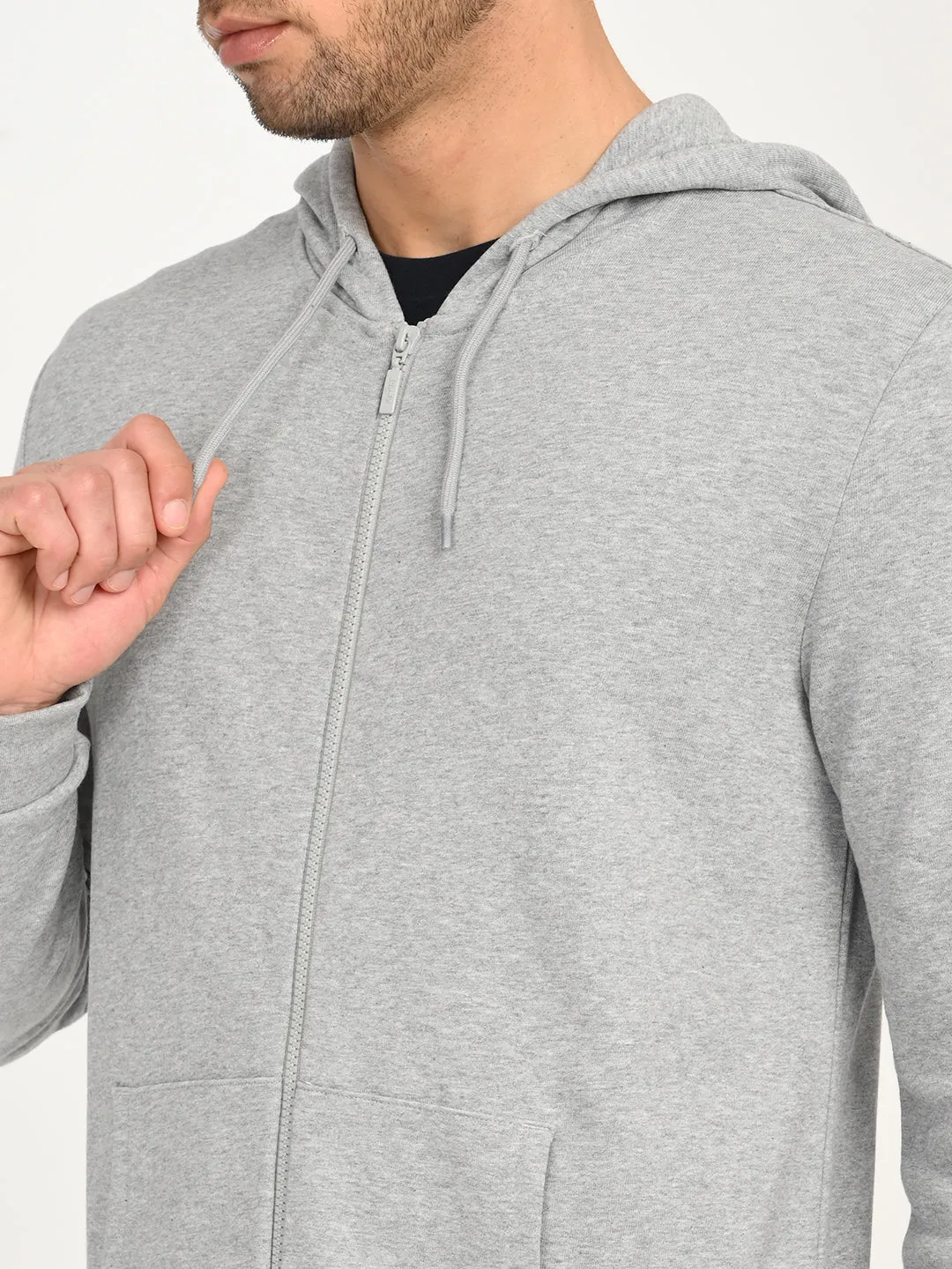 Men's Solid Light Grey Hooded Sweatshirt Soft Fleece Lining men's style