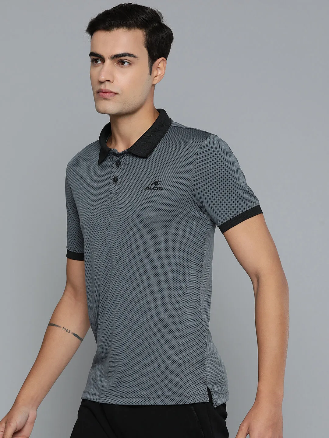 Summer Golf Alcis Men Grey Black Colourblocked Polo Collar Dry Tech Slim Fit Sports T-shirt