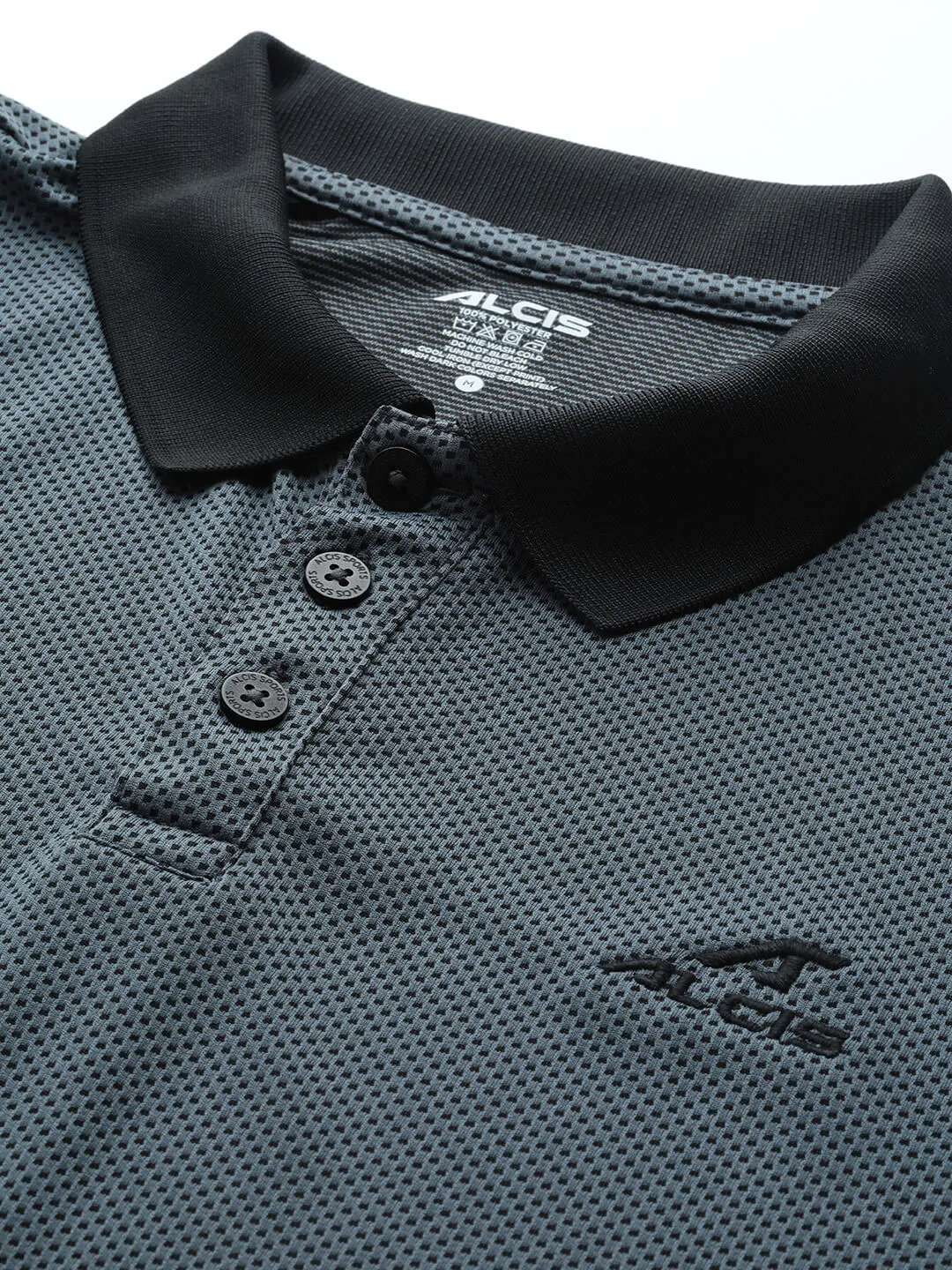 Alcis Men Grey Black Colourblocked Polo Collar Dry Tech Slim Fit Sports T-shirt Flatlock stitching