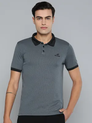 Brushed Interior Alcis Men Grey Black Colourblocked Polo Collar Dry Tech Slim Fit Sports T-shirt