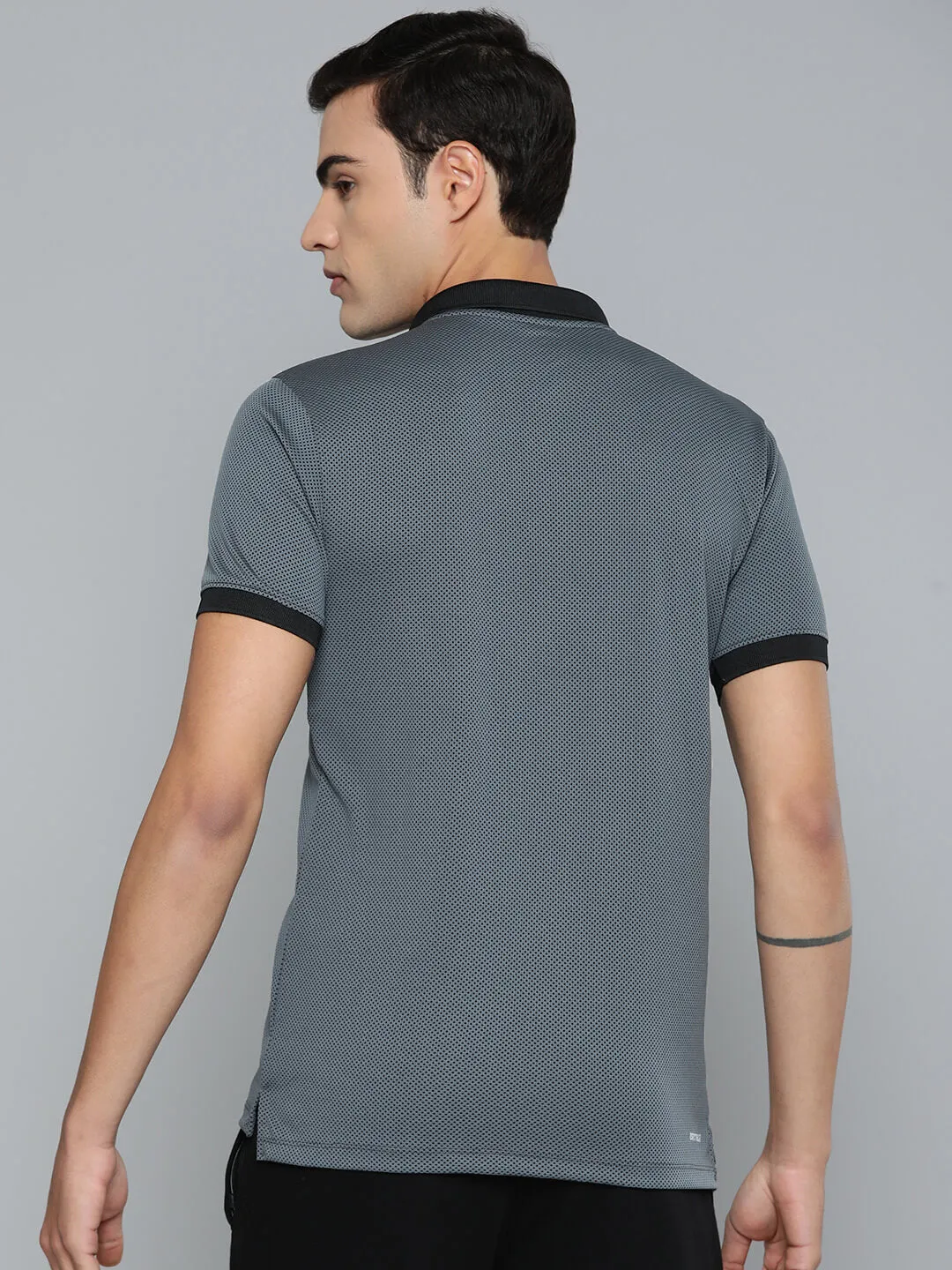 Alcis Men Grey Black Colourblocked Polo Collar Dry Tech Slim Fit Sports T-shirt Placket Reinforcement Tailored Fit