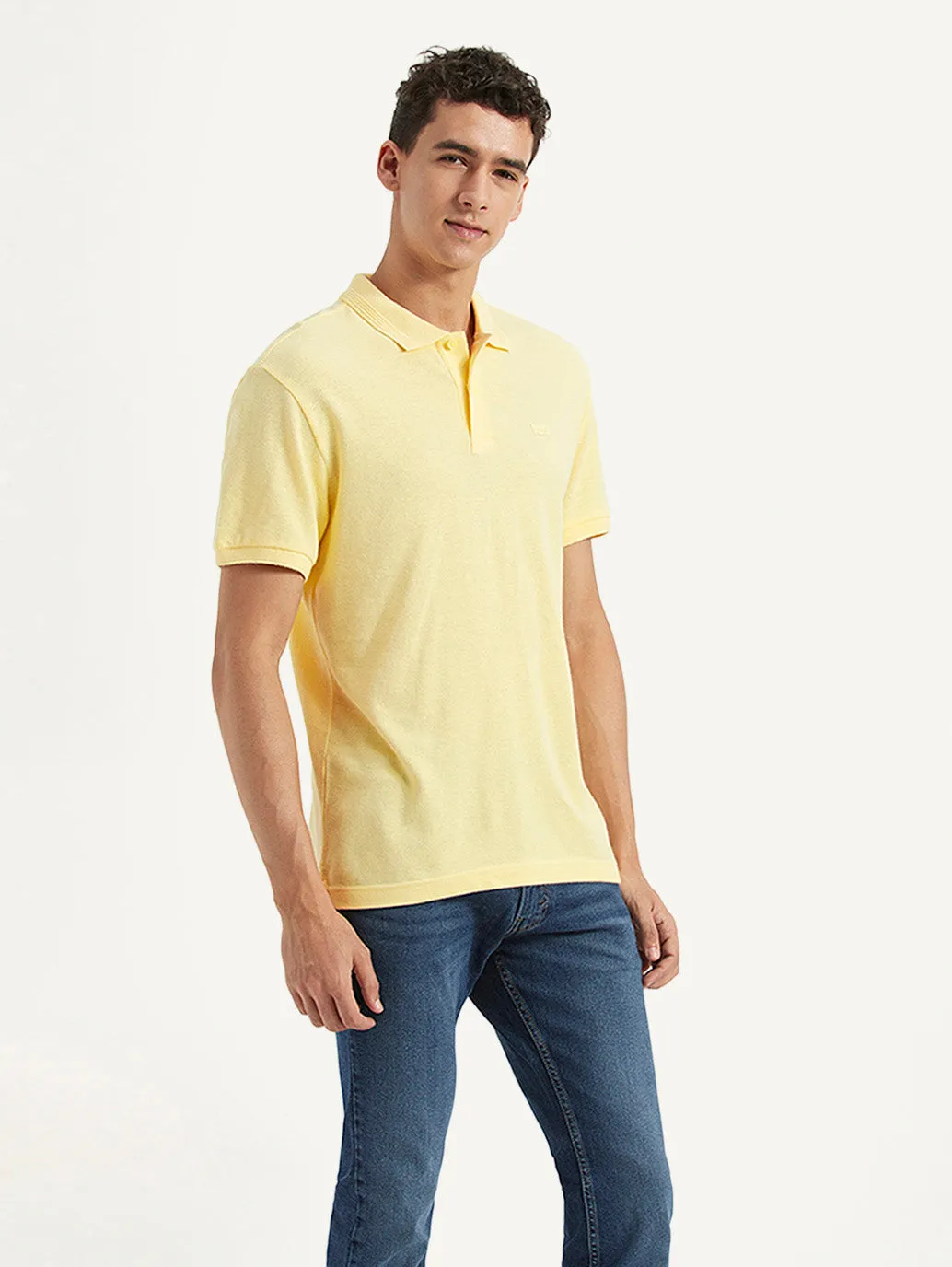 Relaxed Comfort DoubleLayered Hem Binding Men's Solid Slim Fit Polo Linen T-shirt