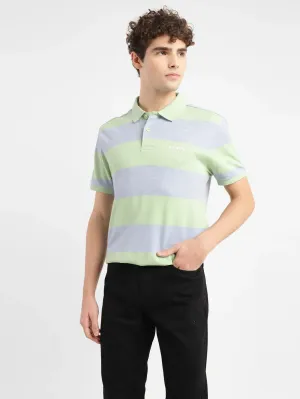 Men's Striped Slim Fit Polo T-shirt Smart Casual Bamboo Fiber Blend