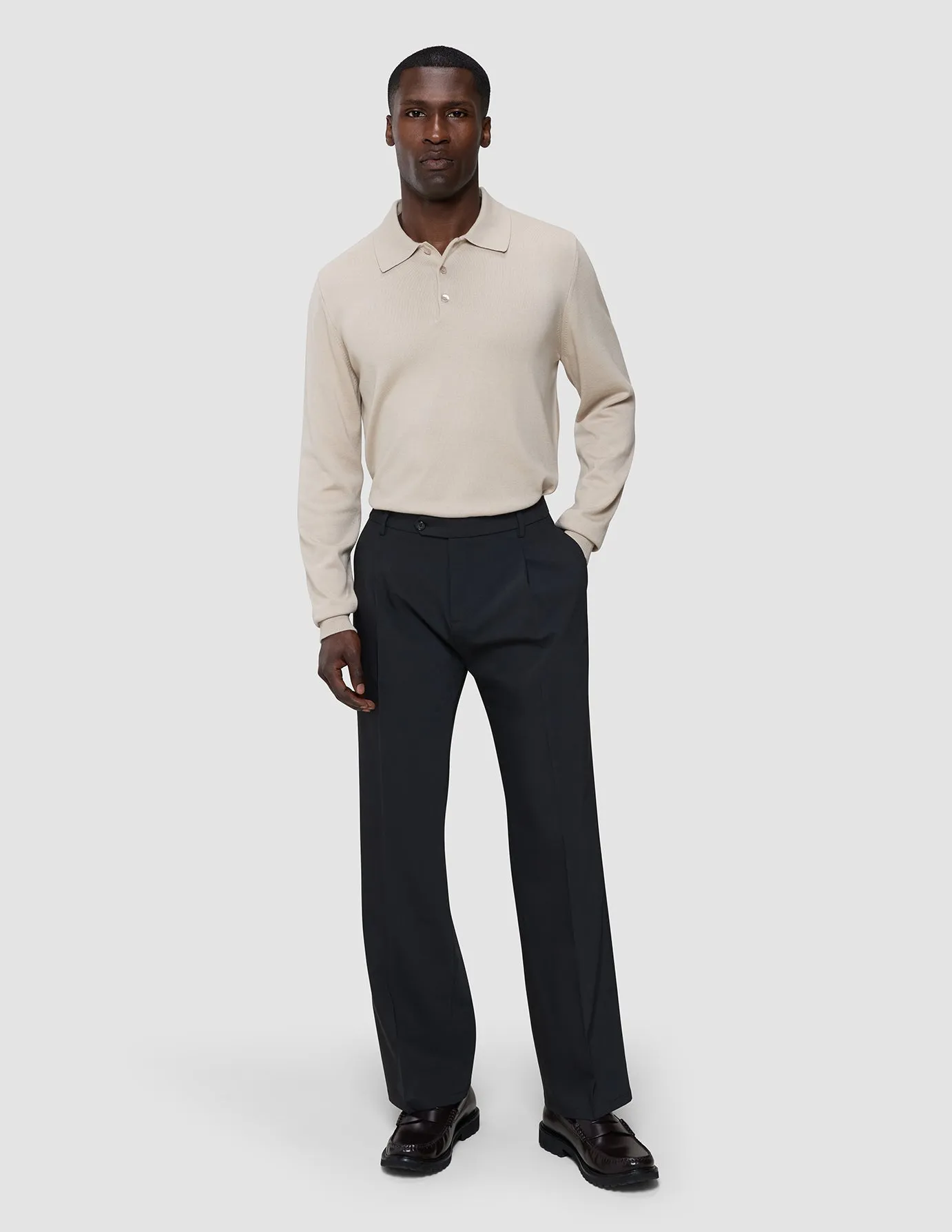 Wear Resistant Fabric Tech Wool Suit Pants Relaxed Fit Black
