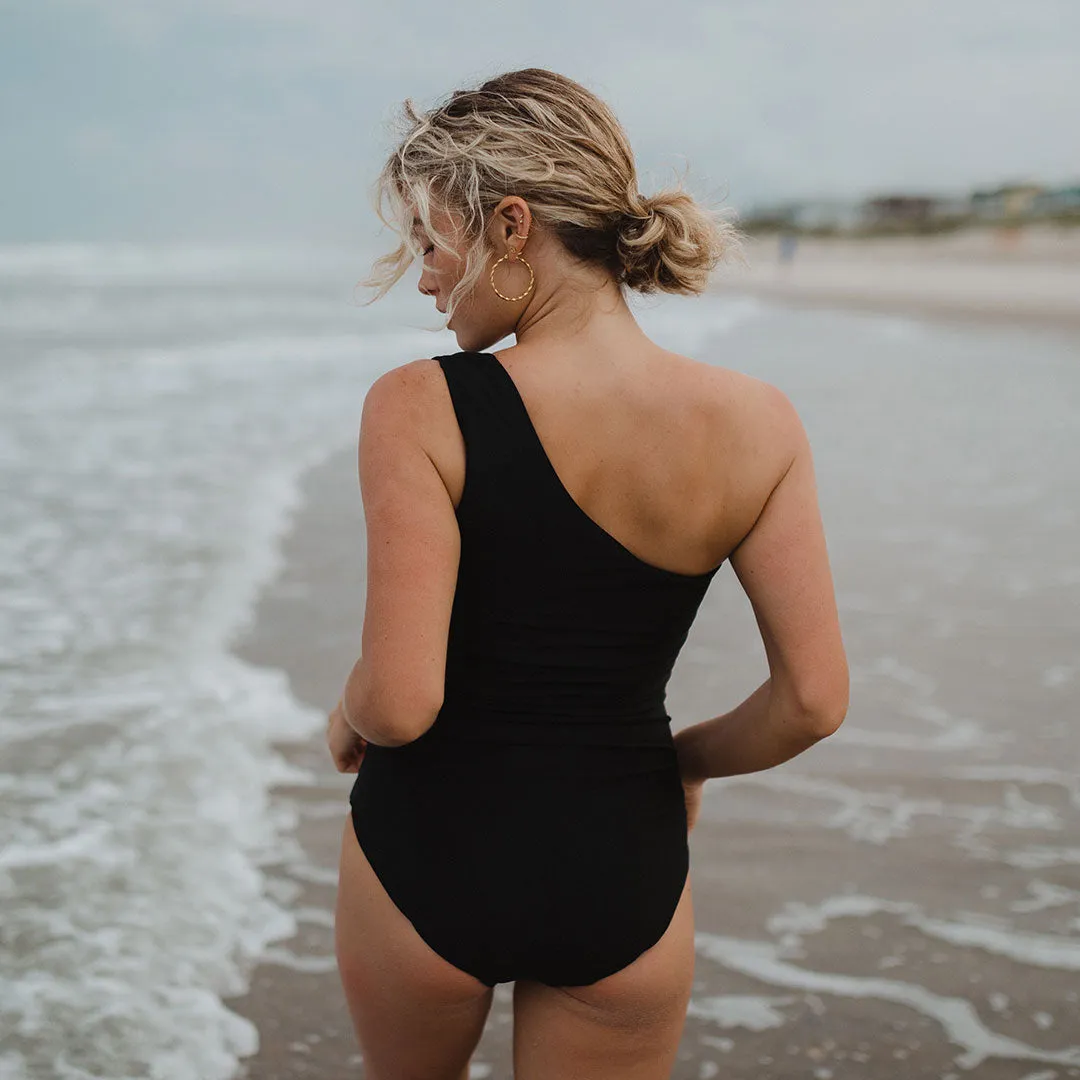 Non Chlorine Degradation Summer Life Icon Ruched One-Piece, Black
