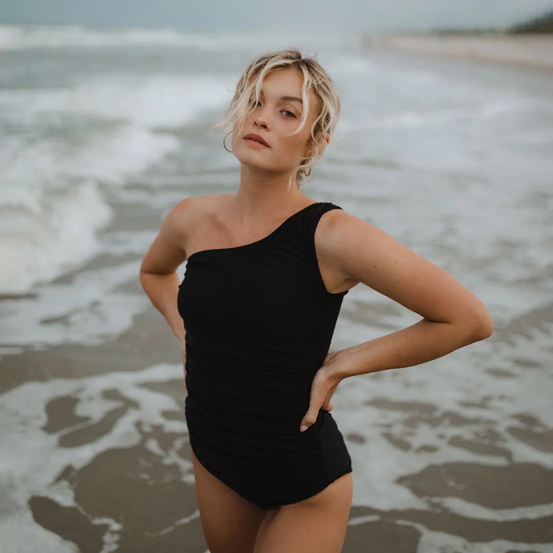 Icon Ruched One-Piece, Black Textured-Surface