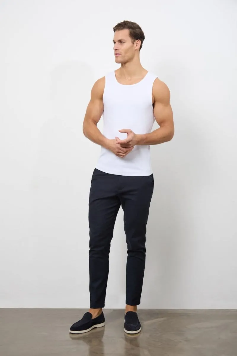 Ribbed Tank Top in White School Uniform Versatile Comfort