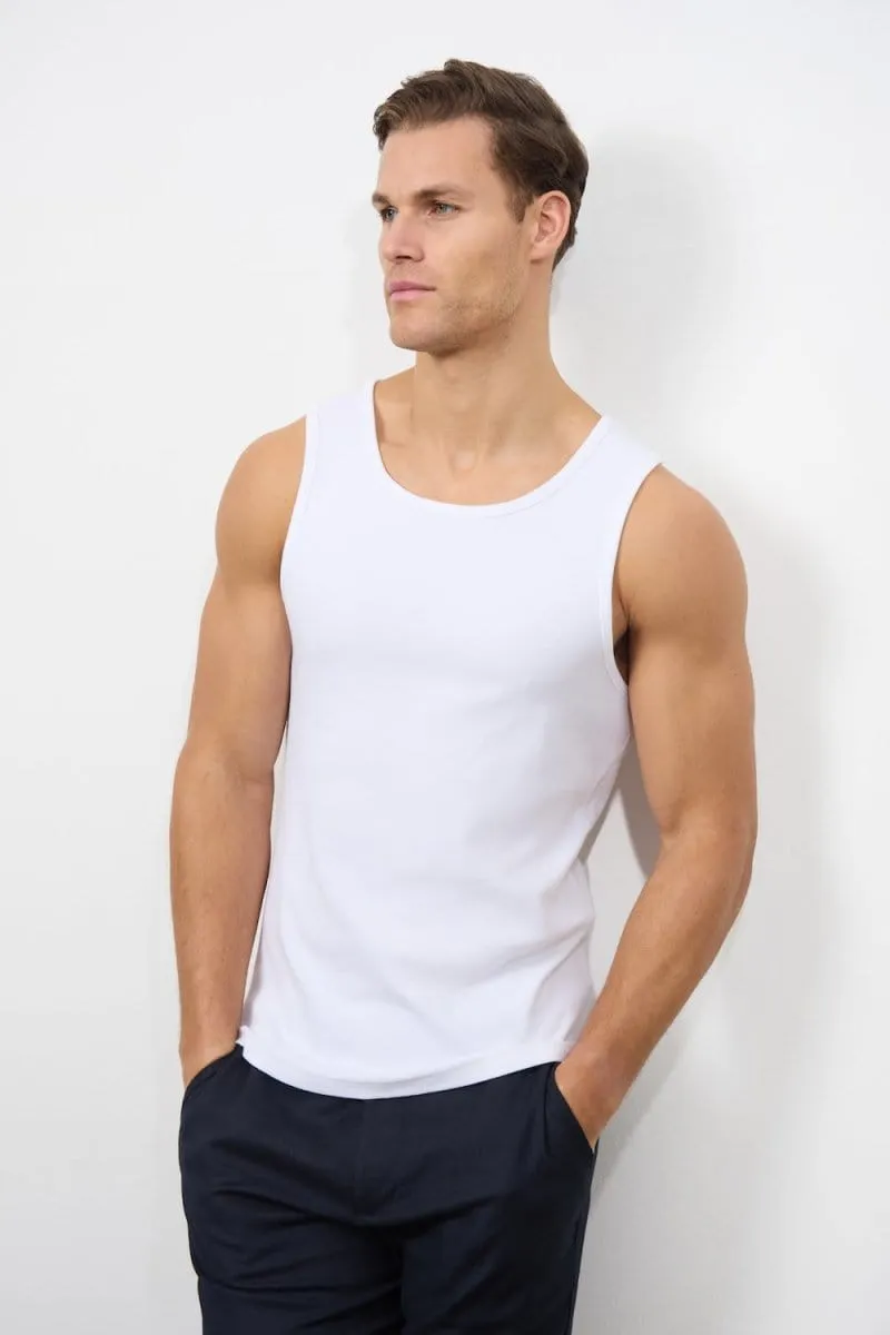 Ribbed Tank Top in White Comfortable texture