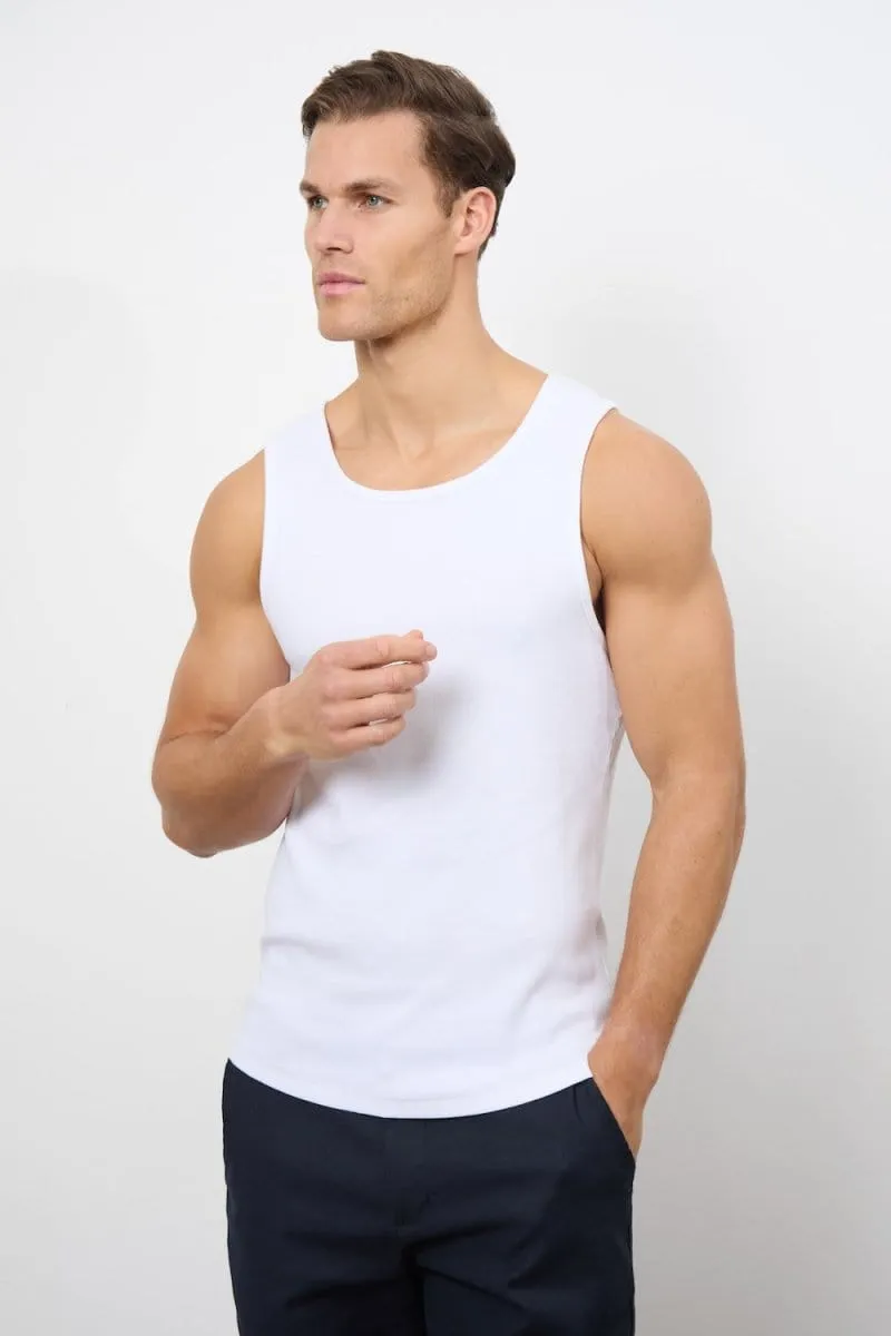 Versatile Design Ribbed Tank Top in White