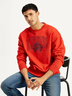 Men's Brand Logo Crew Neck Sweatshirt Solid Color