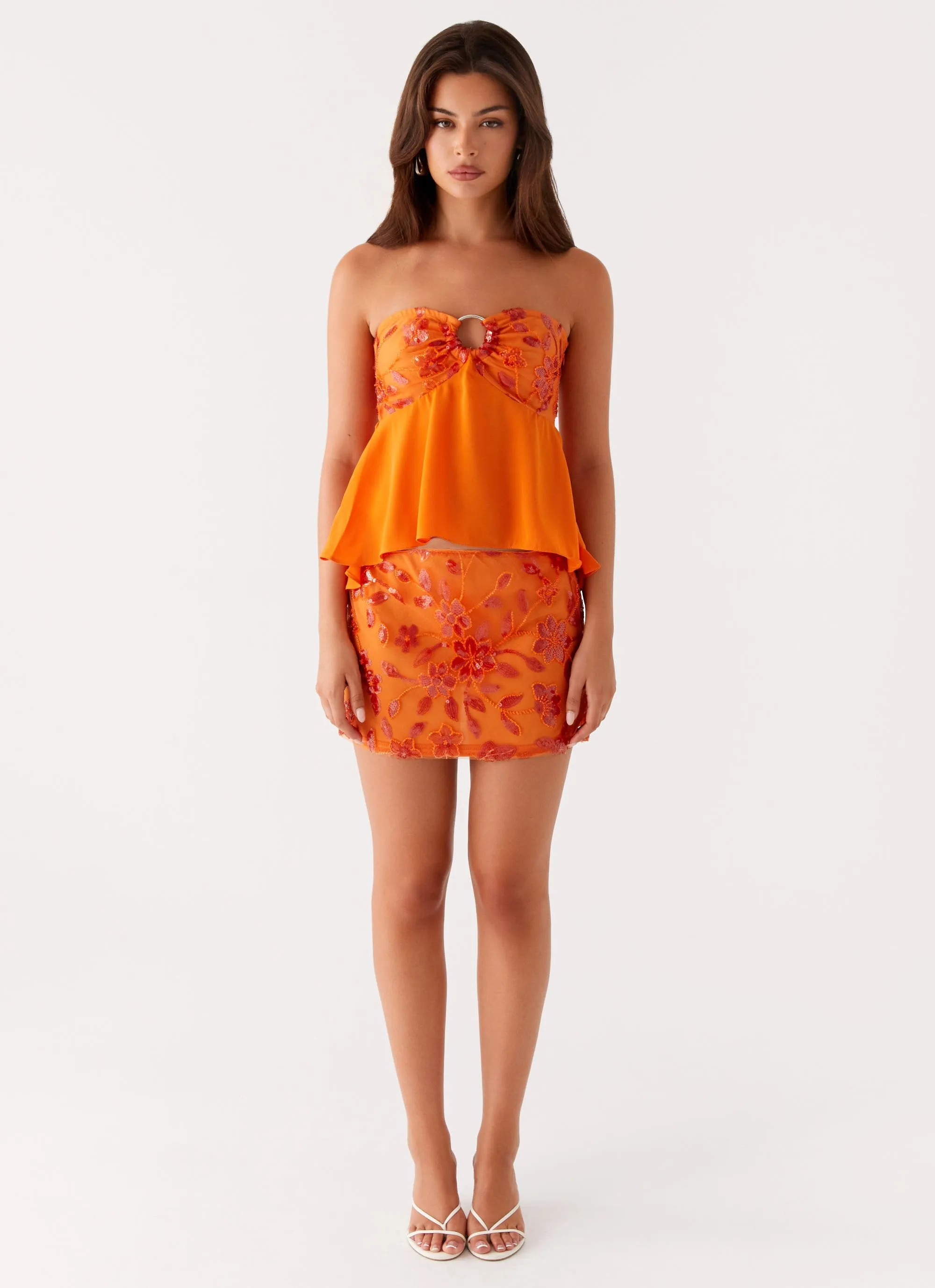 Kenya Beaded Mini Skirt - Orange Tailored Fit Ribbed-Texture