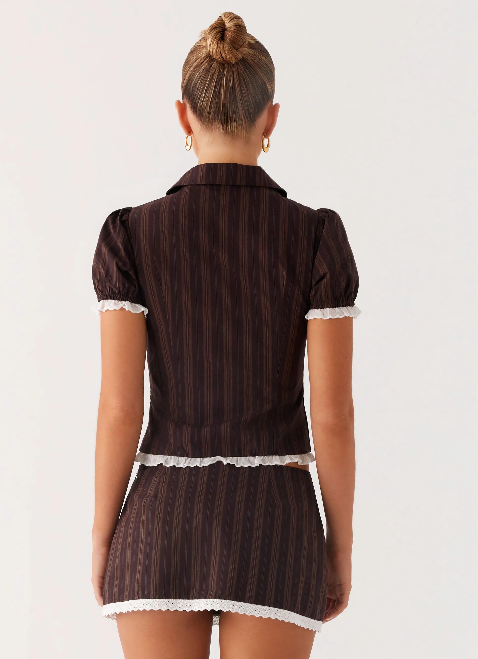 Janette Low Rise Micro Mini Skort - Toffee Stripe Resort Outfit