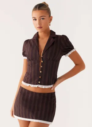 Janette Low Rise Micro Mini Skort - Toffee Stripe SustainableCotton