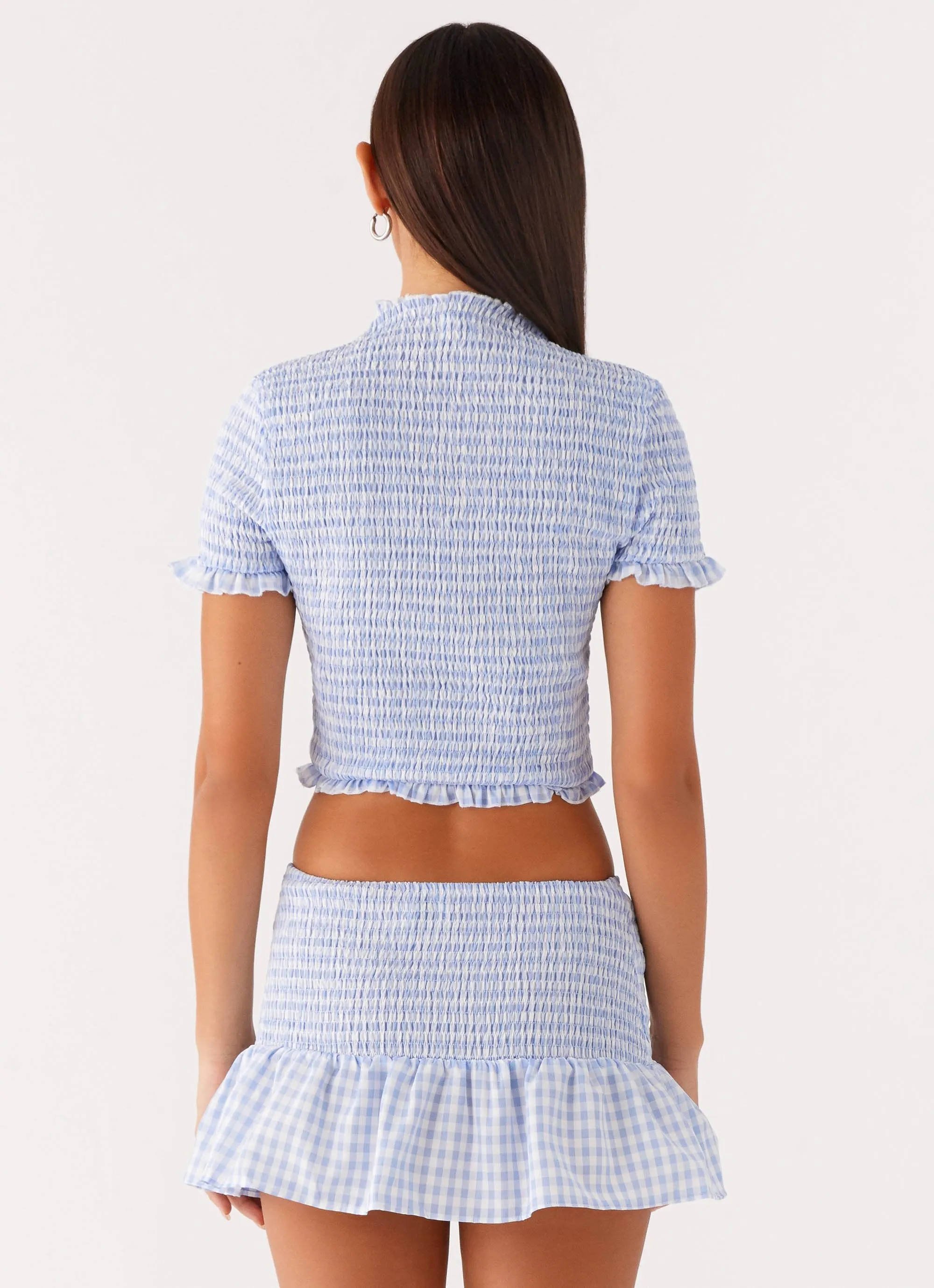 Sweetest Pie Mini Skirt - Baby Blue Gingham Light Weave OdorControlTreatment