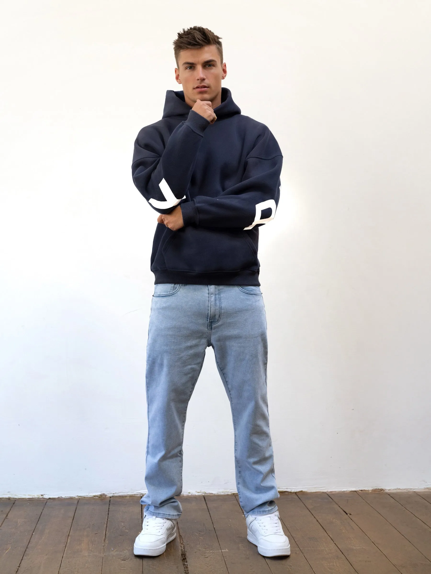 Quick Dry Material Side Slit Idris Oversized Hoodie - True Navy