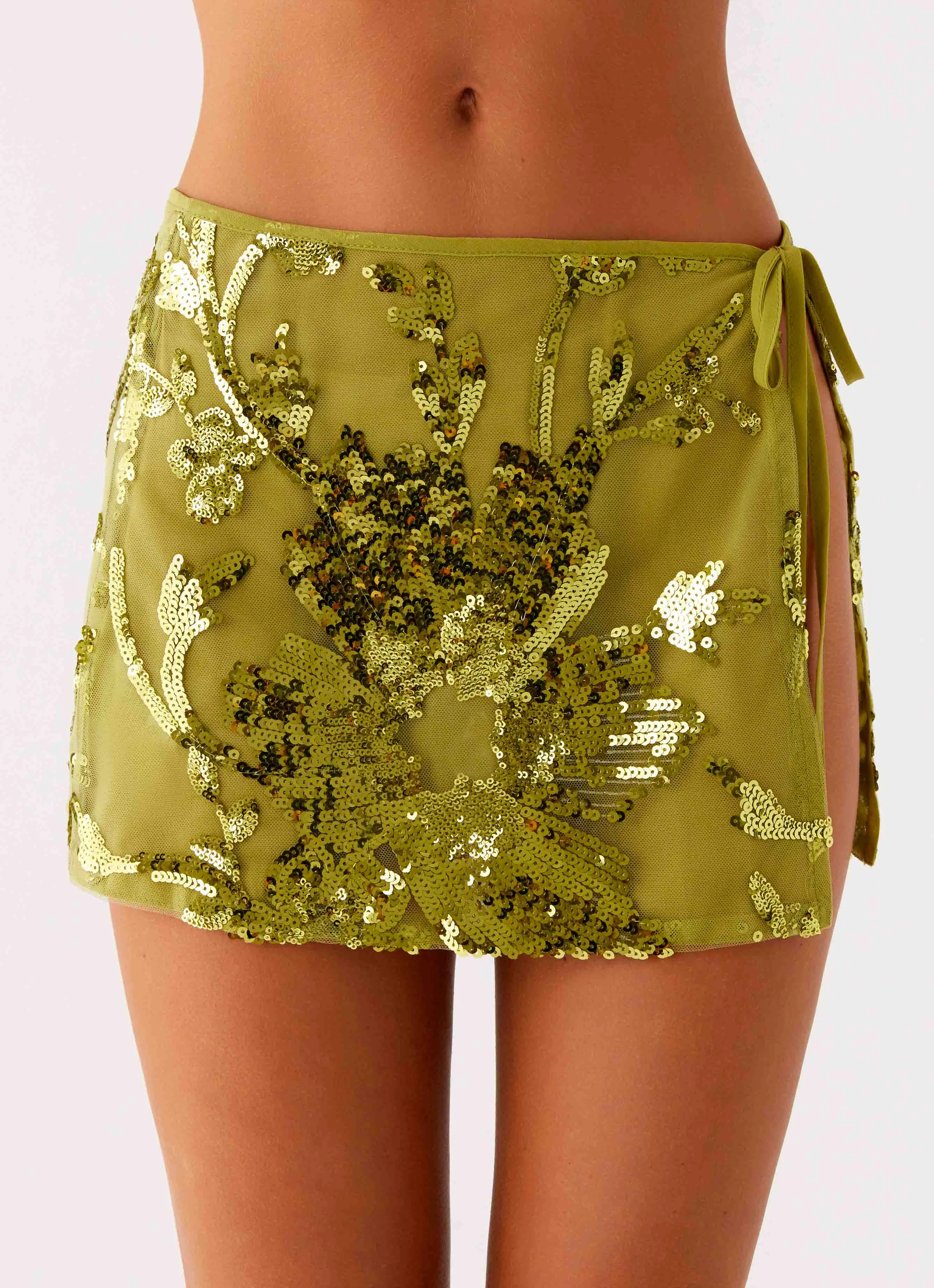 Cancun Sequin Mini Skirt - Lime High-Low-Hem Fashion Fit