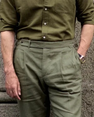 Linen Fresco Olive Green Dress Pant UV Protection Anti Friction Lining