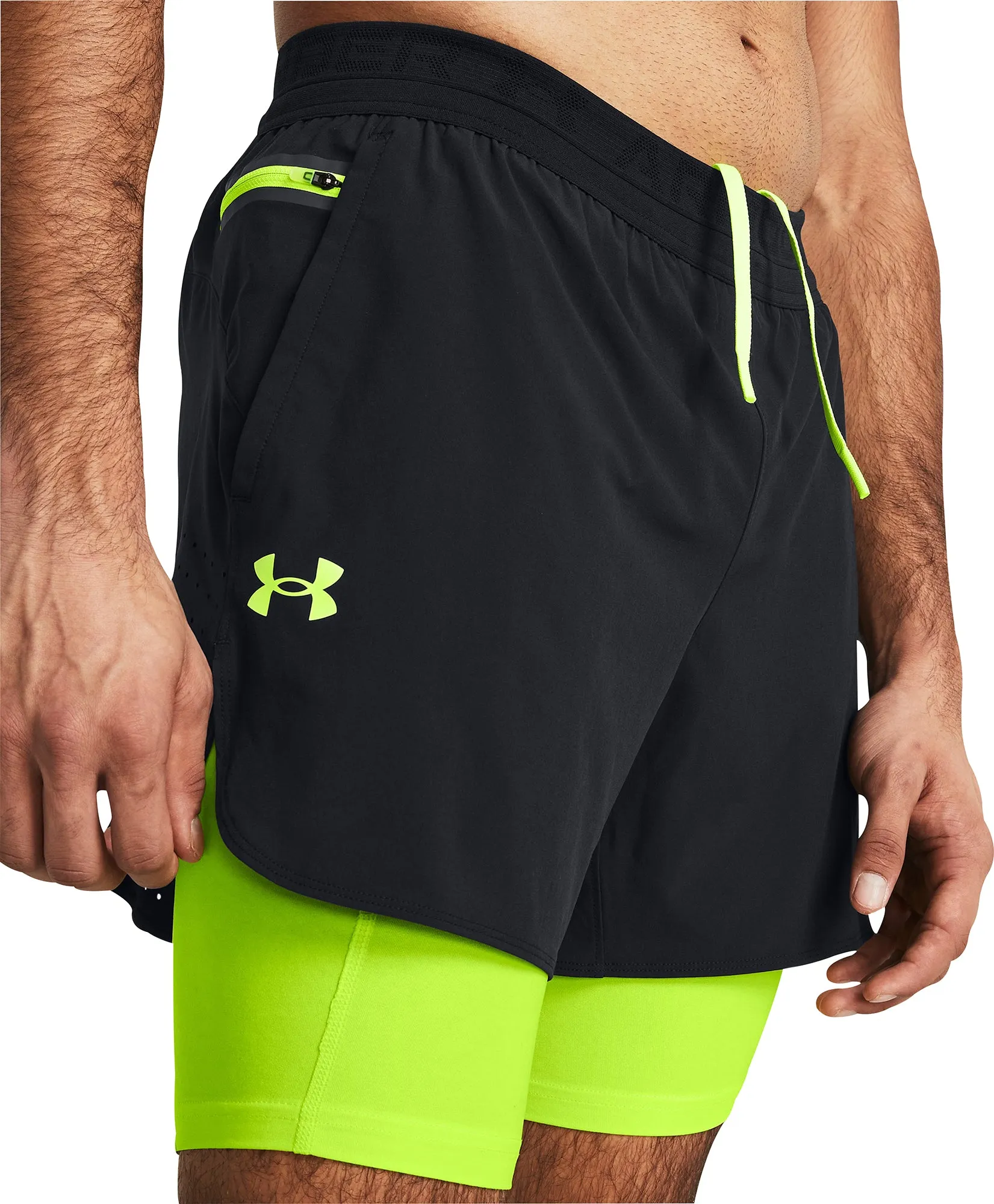 Anti Sag Technology Temperature Regulating Blend Under Armour Vanish Elite 2 In 1 Mens Running Shorts - Black