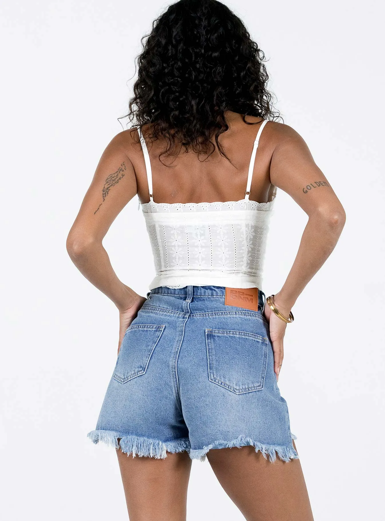 Kalynda Denim Shorts Mid Wash Blue Thick Glow