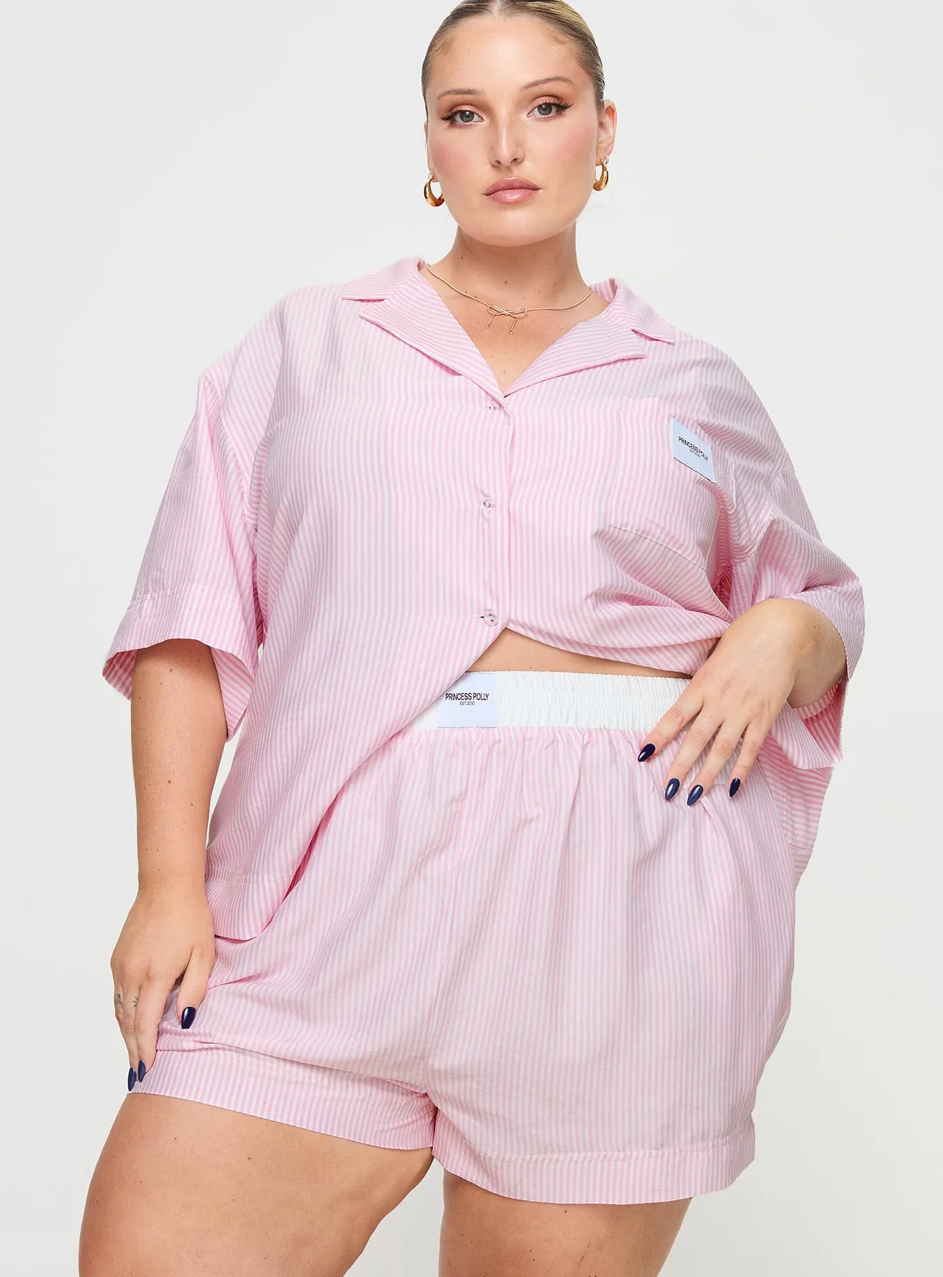 Early Riser Sleep Shorts Pink Stripe Curve SnagFree Fabric Romance Air