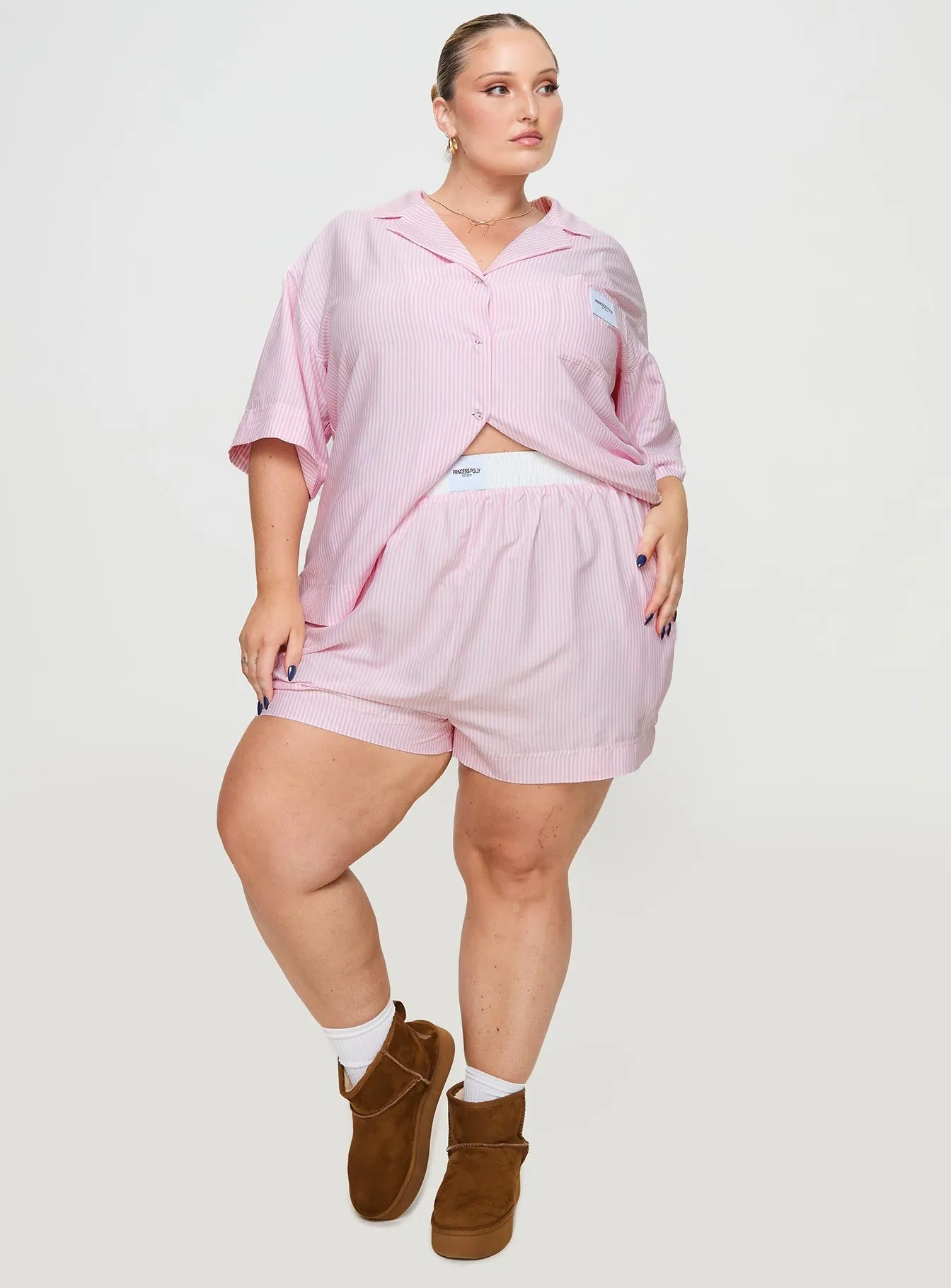 Early Riser Sleep Shorts Pink Stripe Curve ErgonomicCut