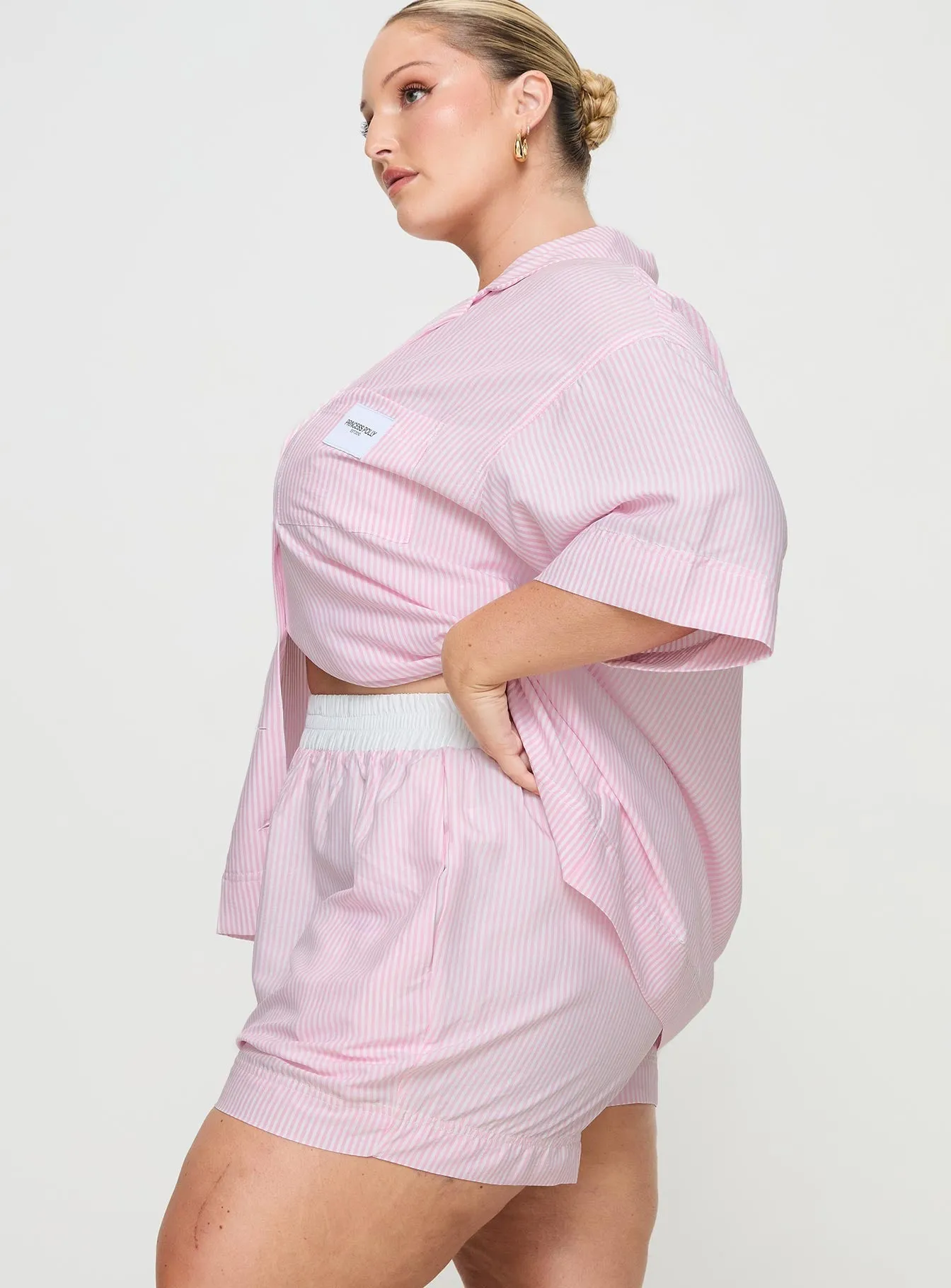 Early Riser Sleep Shorts Pink Stripe Curve StainRepellentSurface Soul Ease