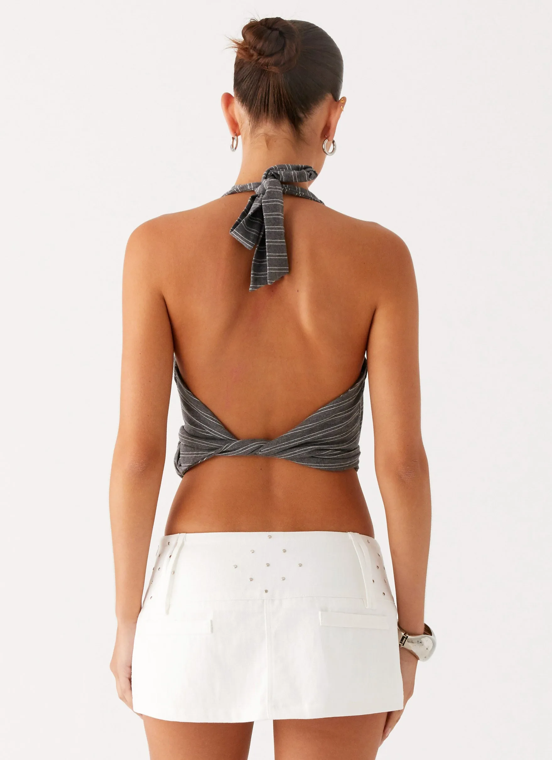 Hot Shot Studded Denim Mini Skort - White Lawn Soft