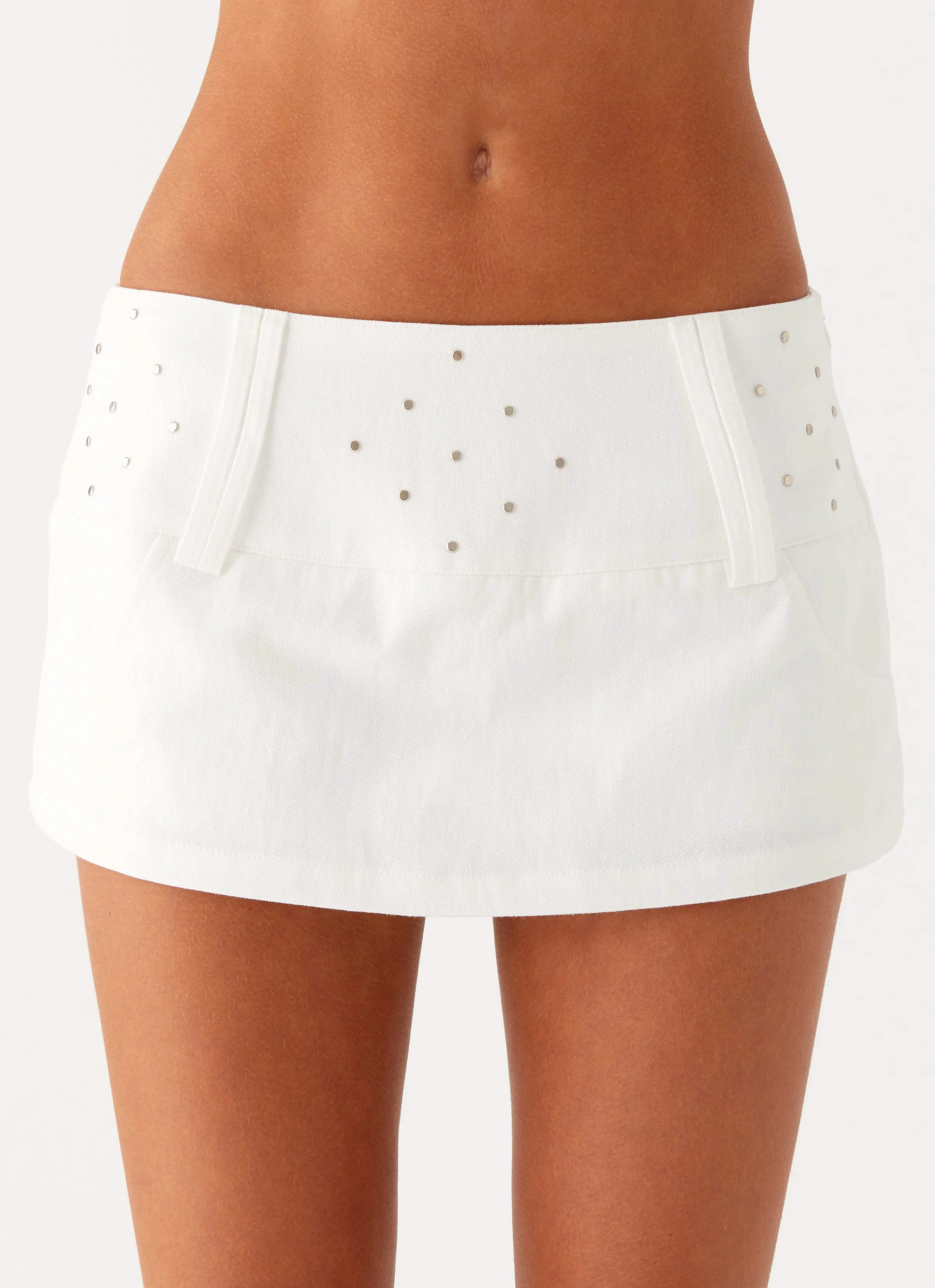 Hot Shot Studded Denim Mini Skort - White Perfect Proportion