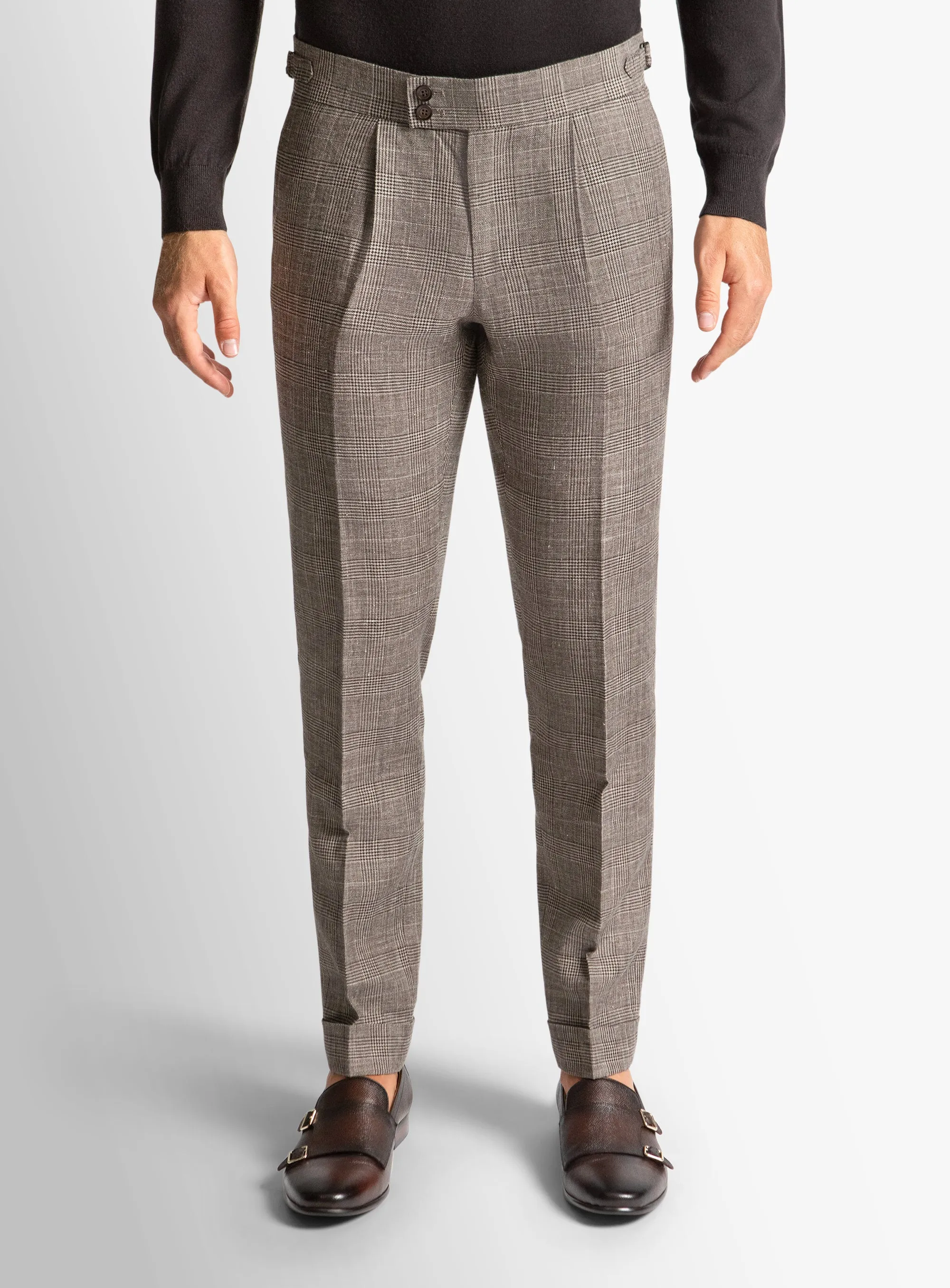 Layered Panel Design Active Comfort Wear Sienna Plaid Chocolate Trousers