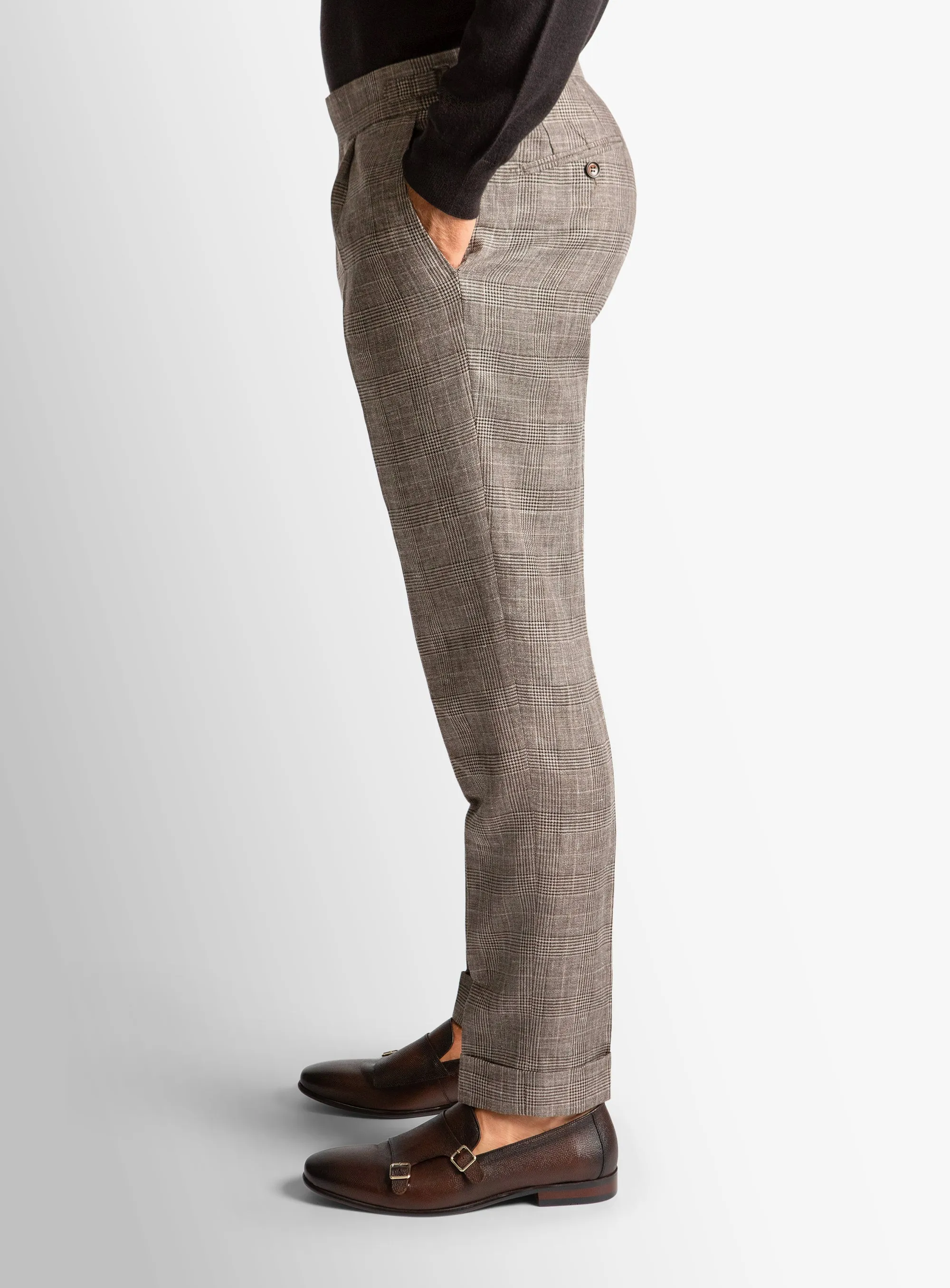 Sienna Plaid Chocolate Trousers SnagFreeFabric Training Comfort