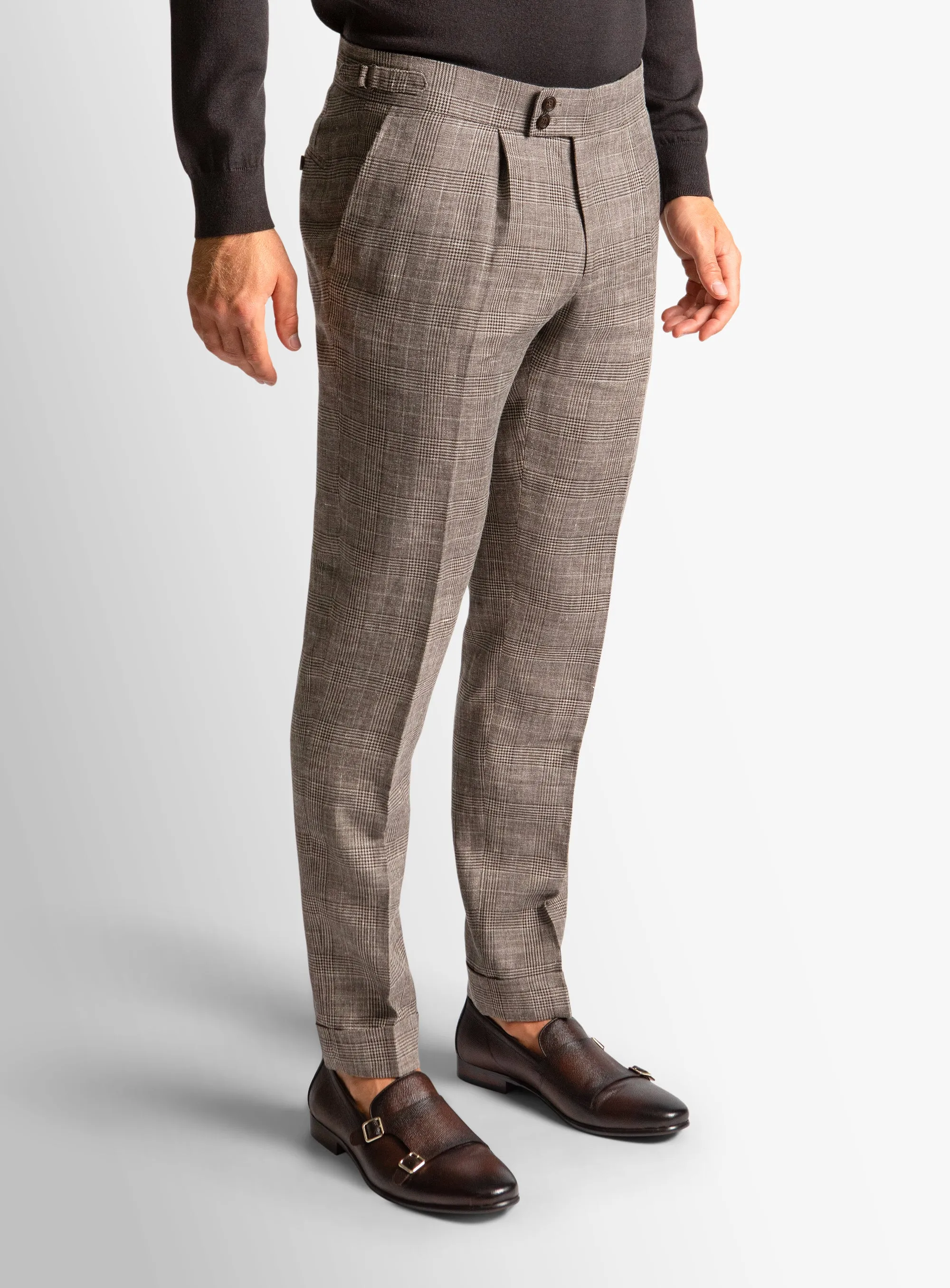 Sienna Plaid Chocolate Trousers StainResistantFinish Comfy Waistband